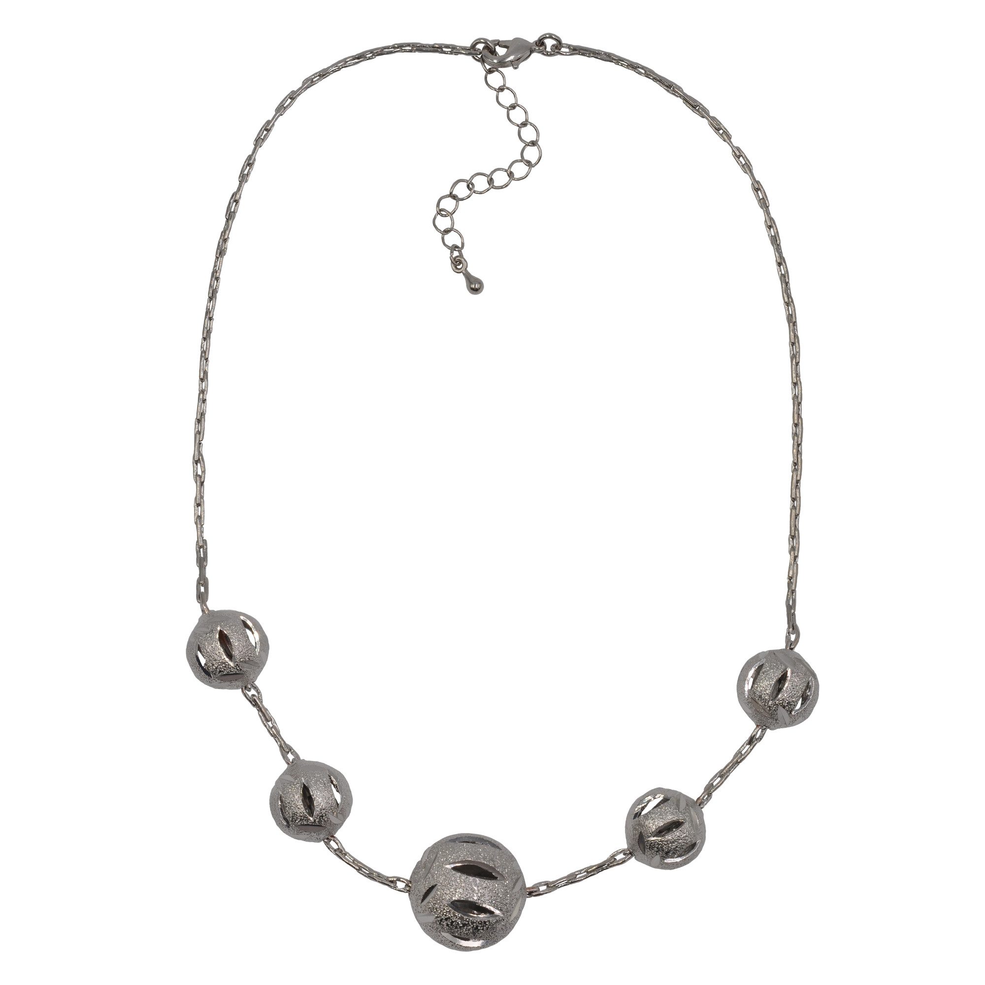 Lange Kette Halskette, silberfarben, silberfarbene Zierkugeln, diamantiert