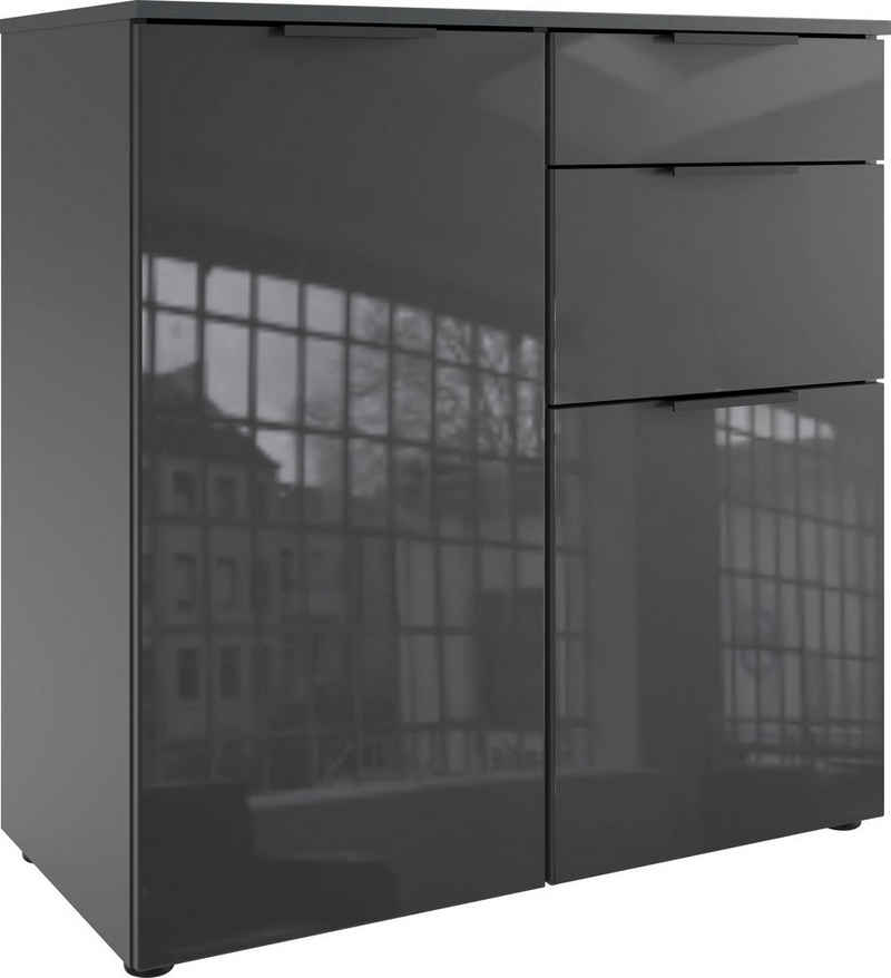 Wimex Kombikommode Level36 black C by fresh to go, mit Glaselementen auf der Front, soft-close Funktion, 81cm breit