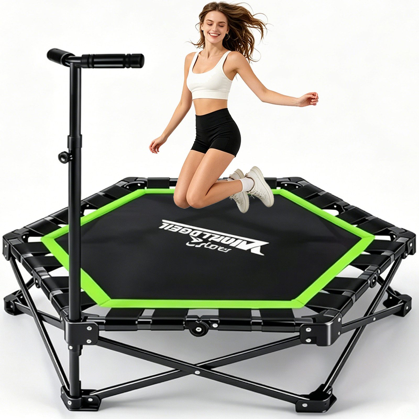 Nettlife Fitnesstrampolin Klappbar Mini Trampolin Höhenverstellbarem Griff Tragkraft 150 kg, Ø 86.5 cm, Indoor Trampolin für Erwachsene & Kinder Sportgeräte für Zuhause