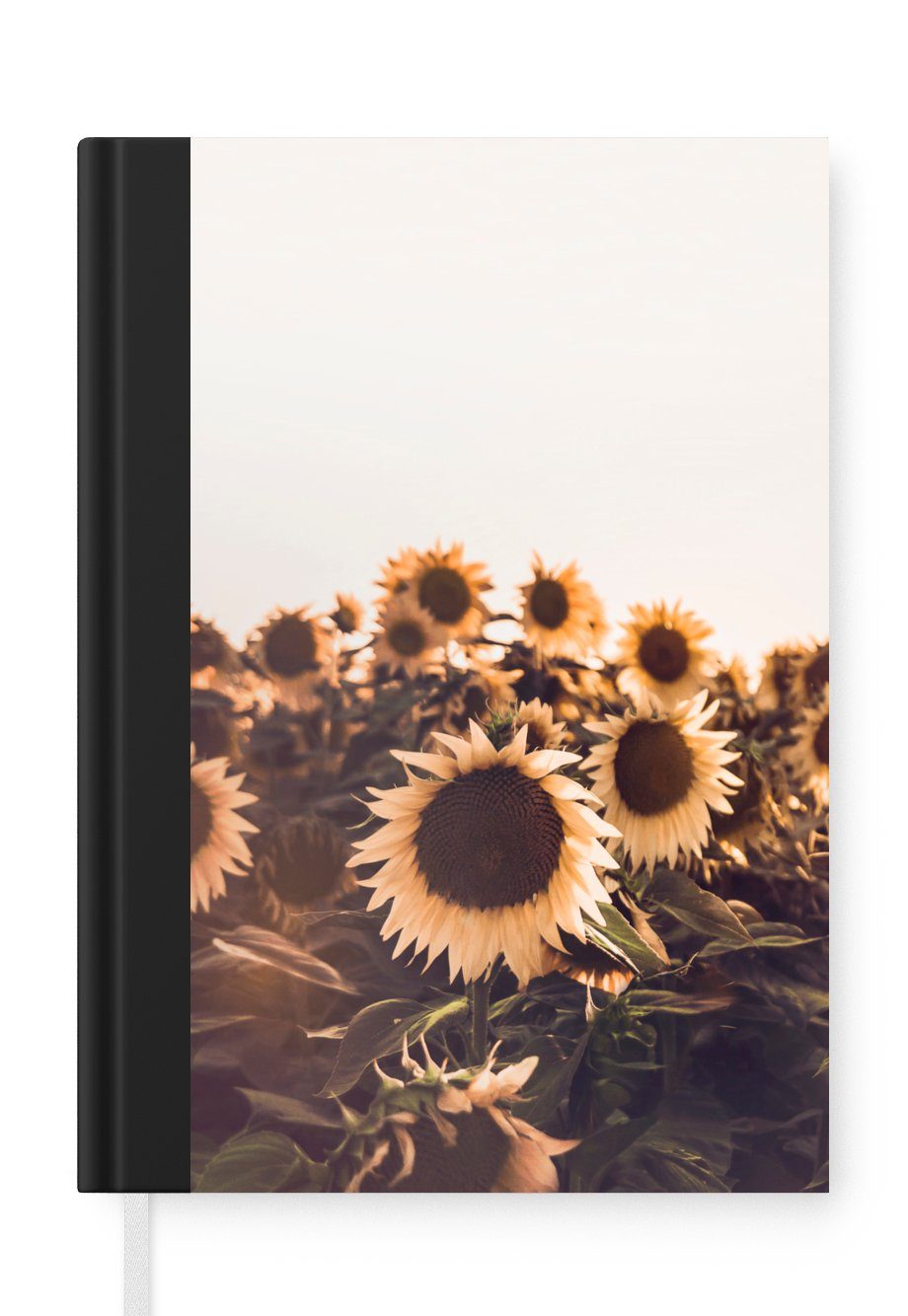 MuchoWow Notizbuch Sonnenblumen - Feld - Sonnenuntergang - Blumen - Gelb, Journal, Merkzettel, Tagebuch, Notizheft, A5, 98 Seiten, Haushaltsbuch