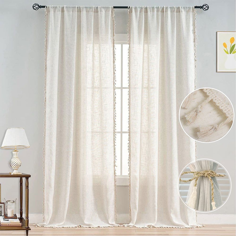 RWEUOQ Schiebegardine Fertiggardinen Natürliches Retro Boho-Vorhänge günstig online kaufen