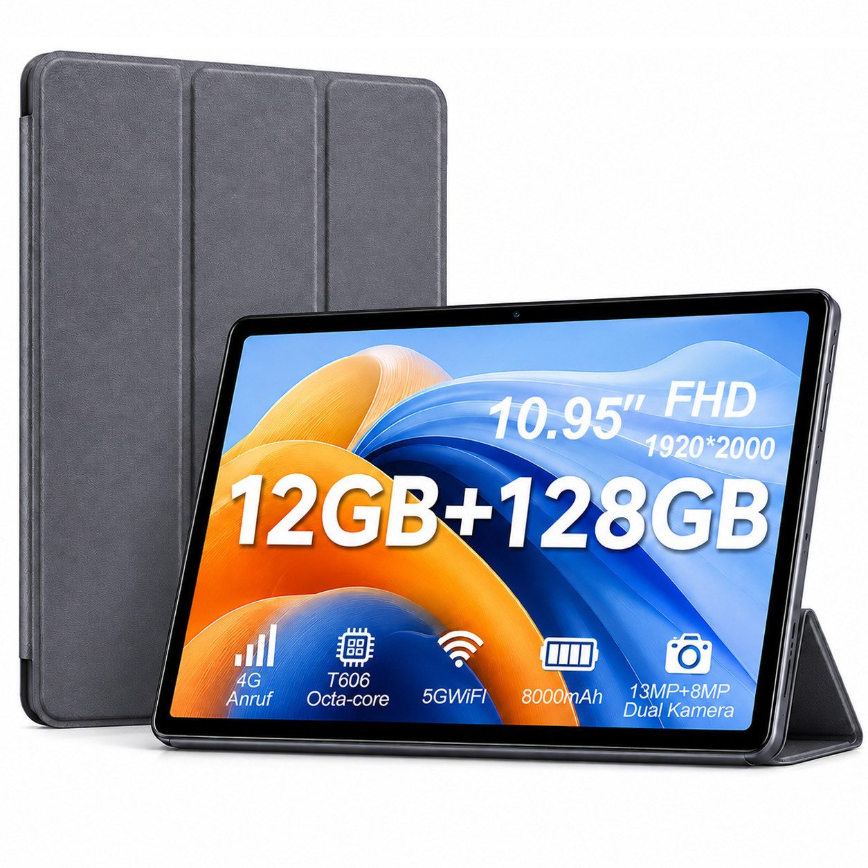 VASOUN TAB15 Tablet 11 Zoll,128 GB,8000 mAh Akku mit 18W Schnellladung Tablet (11 Zoll Tablet", Android-Betriebssystem, (5G WiFi,4G LTE,13MP,FHD Display,zwei Lautsprecher)
