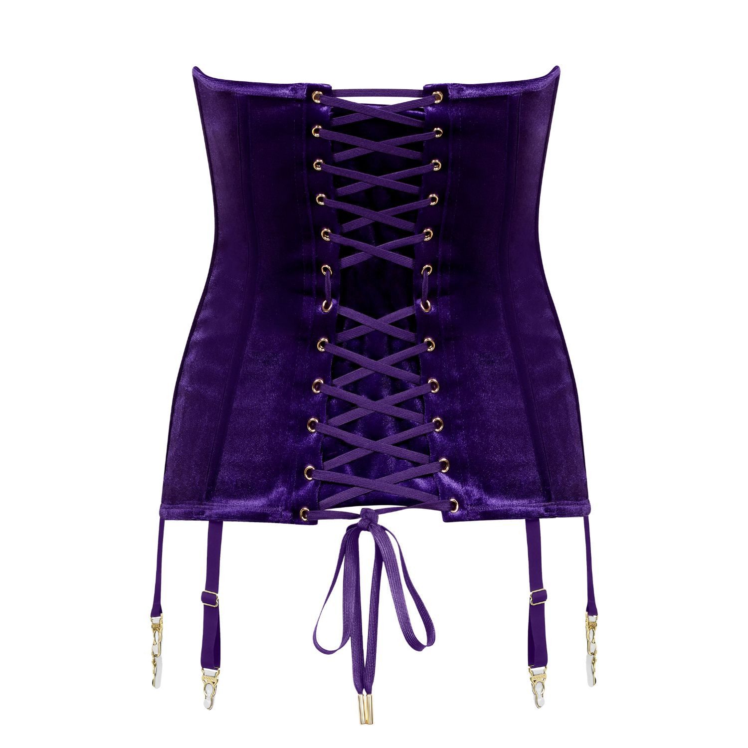Maison Close Corsage Rococo Samt Corsage mit Strapsen lila
