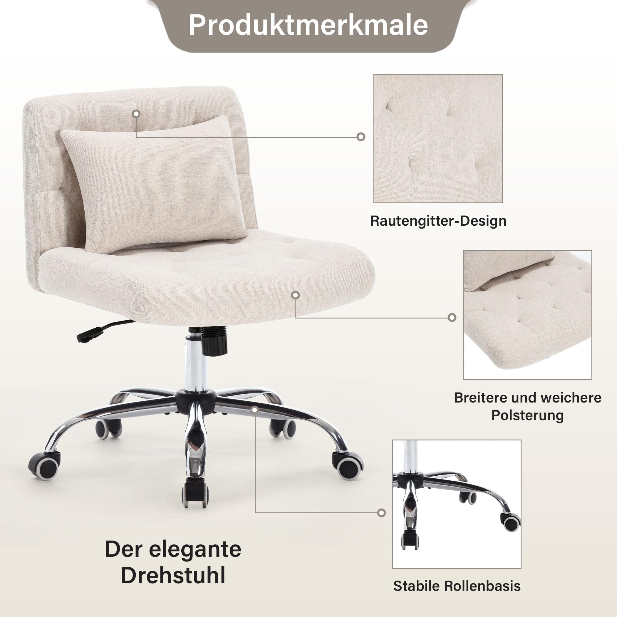 REDOM Stuhl Ergonomischer Bürostuhl mit breitem Sitz (Bürostuhl ohne Armleh günstig online kaufen