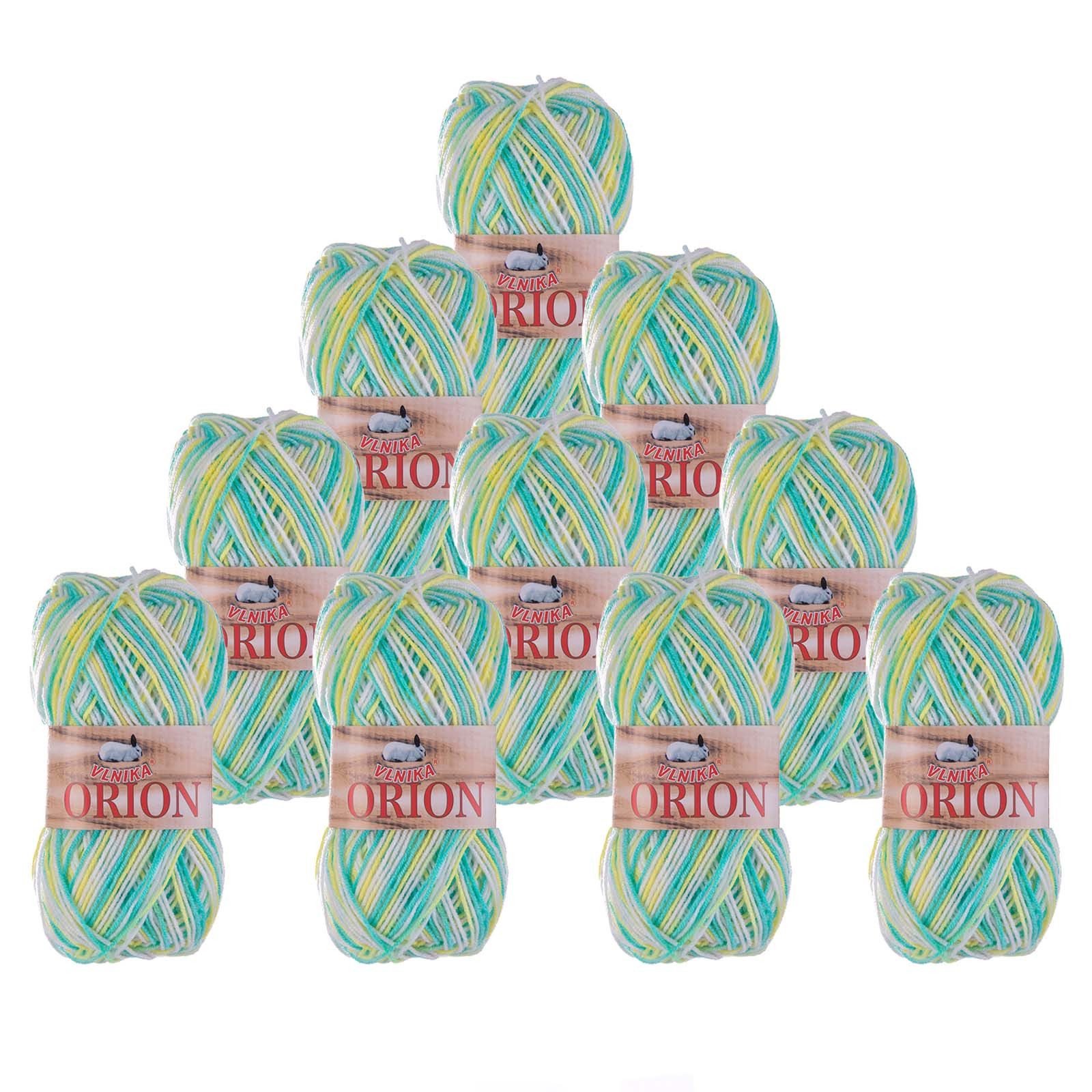 VLNIKA 10 x 50g Farbverlaufsgarn Orion Color Häkelwolle, 200 m, 10 weiß-hellgelb-pastelltürkis