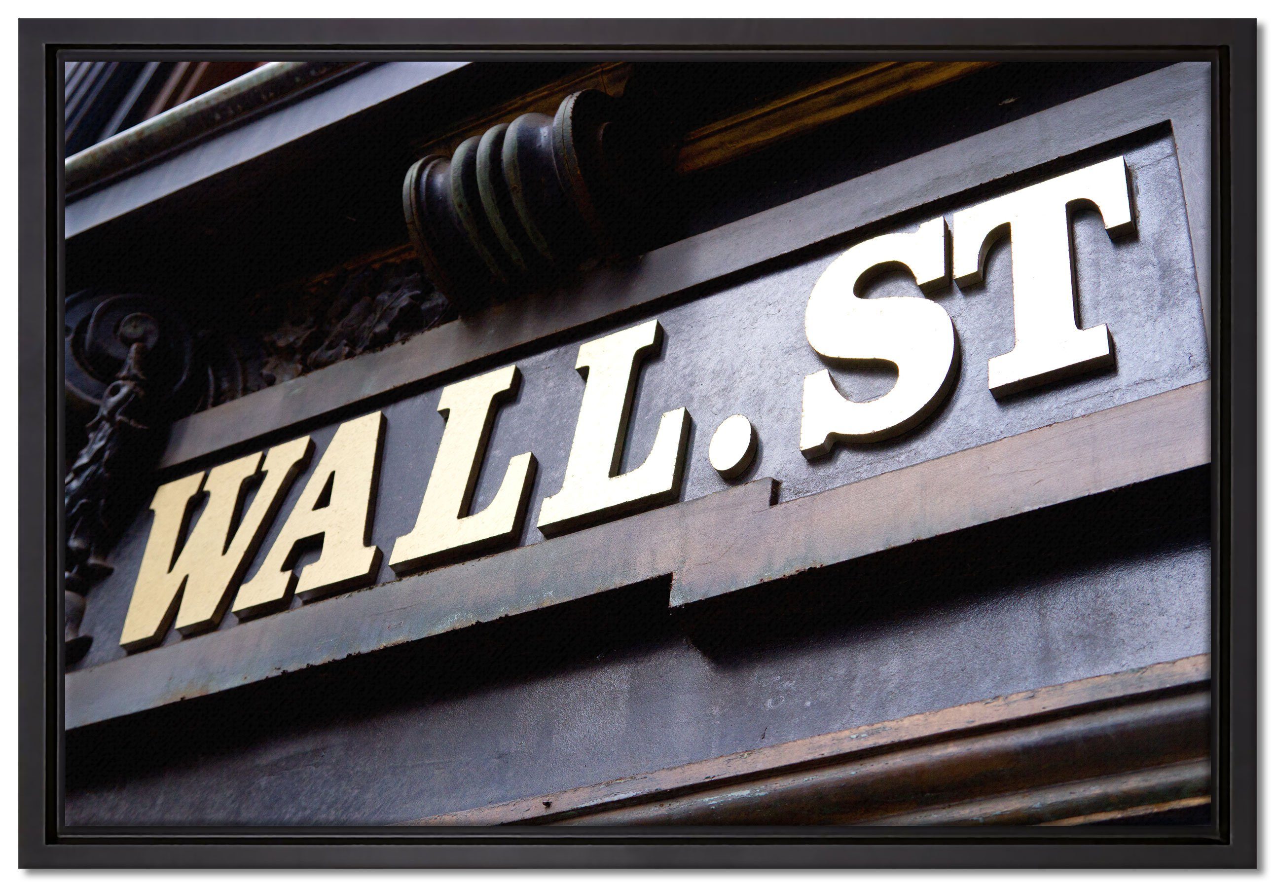 Pixxprint Leinwandbild Wall Street in New York, Wanddekoration (1 St), Leinwandbild fertig bespannt, in einem Schattenfugen-Bilderrahmen gefasst, inkl. Zackenaufhänger