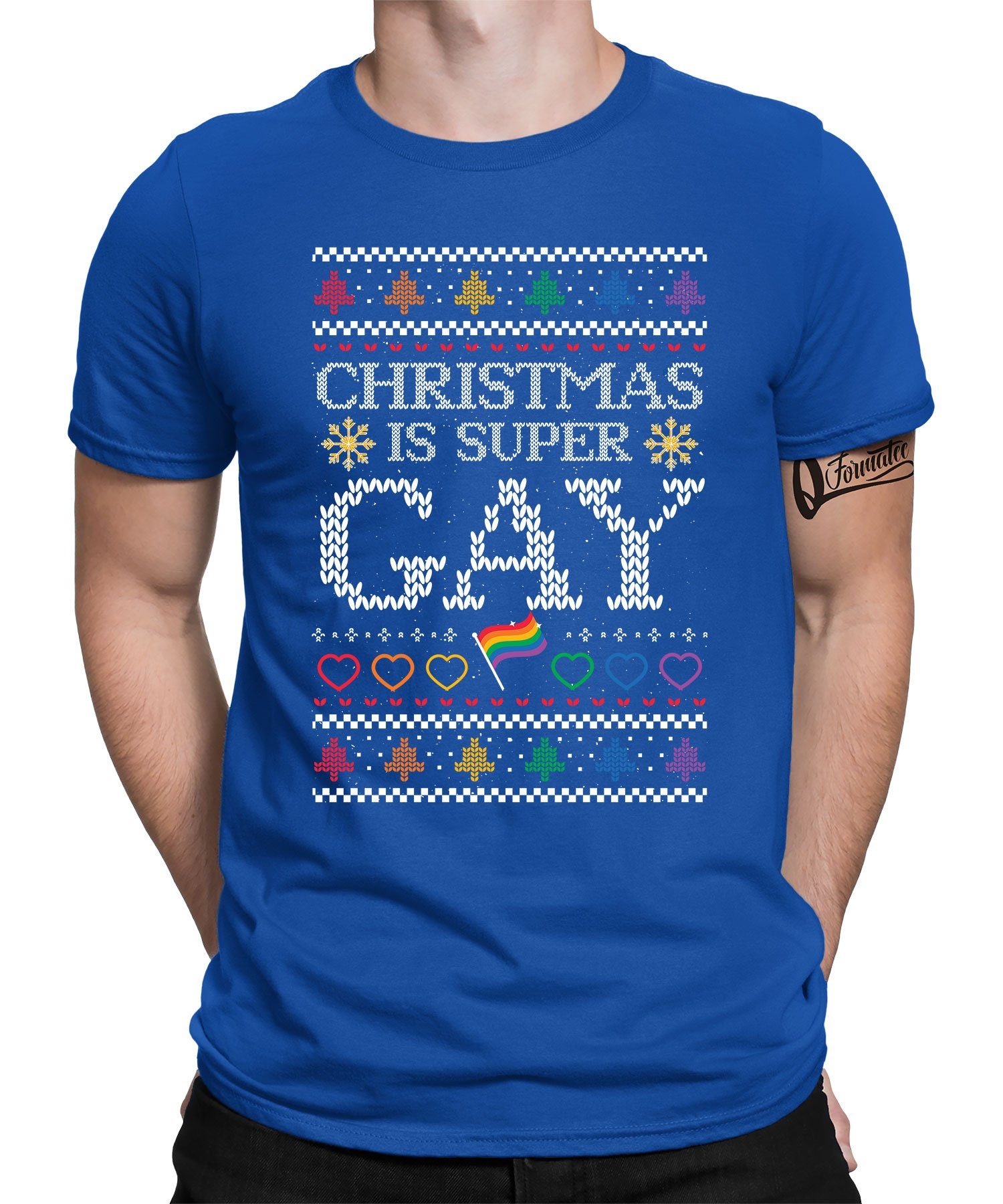 Quattro Formatee Kurzarmshirt LGBT Gay Christmas - Weihnachten X-mas Weihnachtsgeschenk Herren T-Shi (1-tlg) Blau