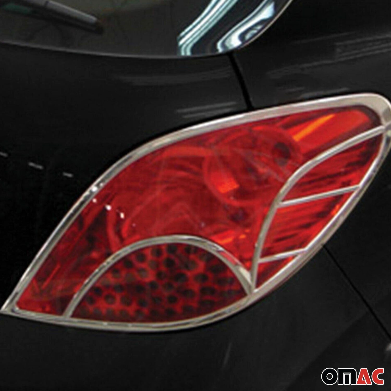 OMAC Zierleisten-Aufkleber Scheinwerferrahmen Rücklicht Rahmen Satz für Peugeot 207 + Chrom ABS, (4tlg)
