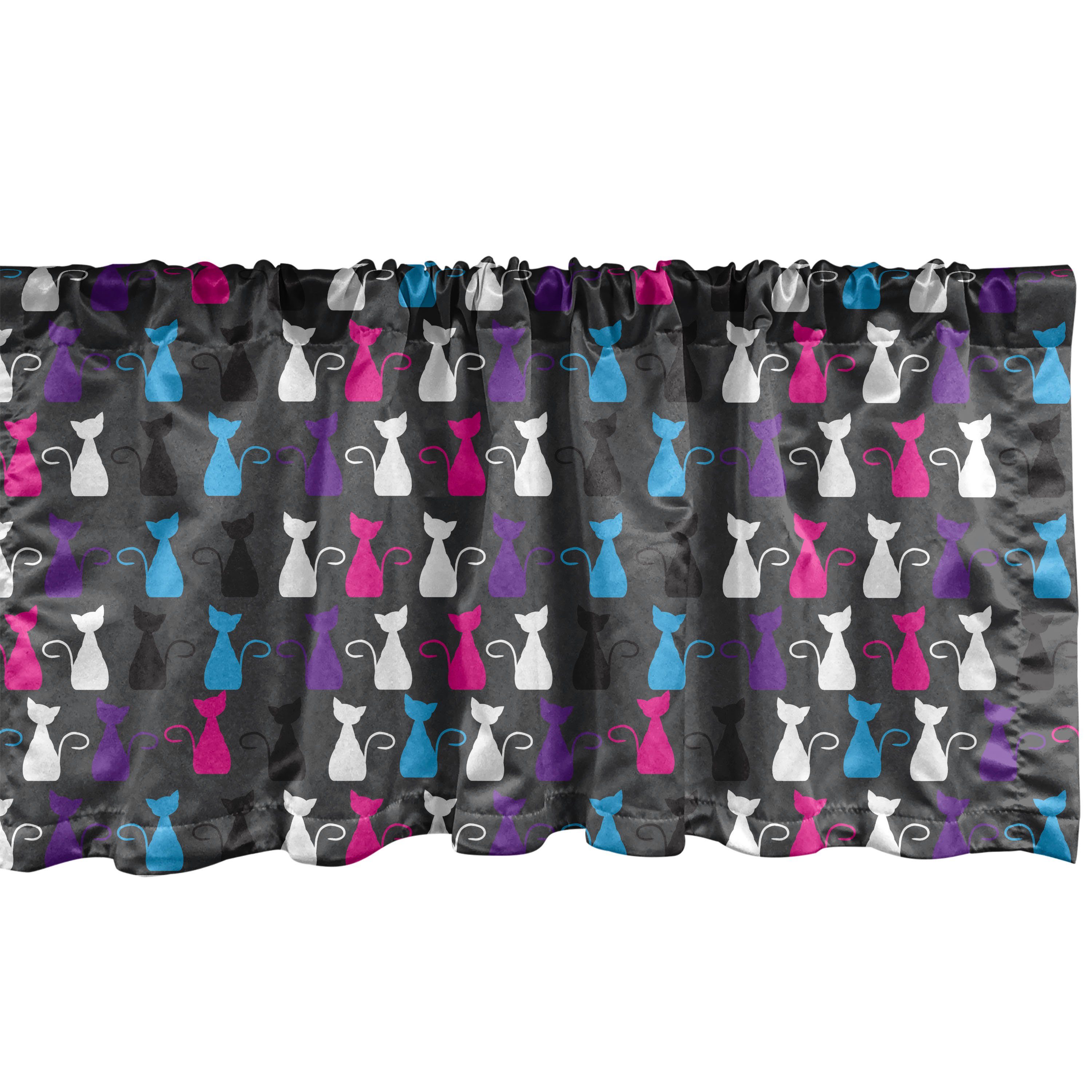 Scheibengardine Vorhang Volant für Küche Schlafzimmer Dekor mit Stangentasche, Abakuhaus, Microfaser, Abstrakt Tiere Kunst Fun Katzen