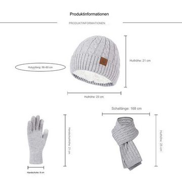 FIDDY Strickmütze Mütze, Schal und Handschuhe gestricktes dreiteiliges Set, (3-St) Herbst und Winter verdickter warmer Strickanzug für Männer und Frauen