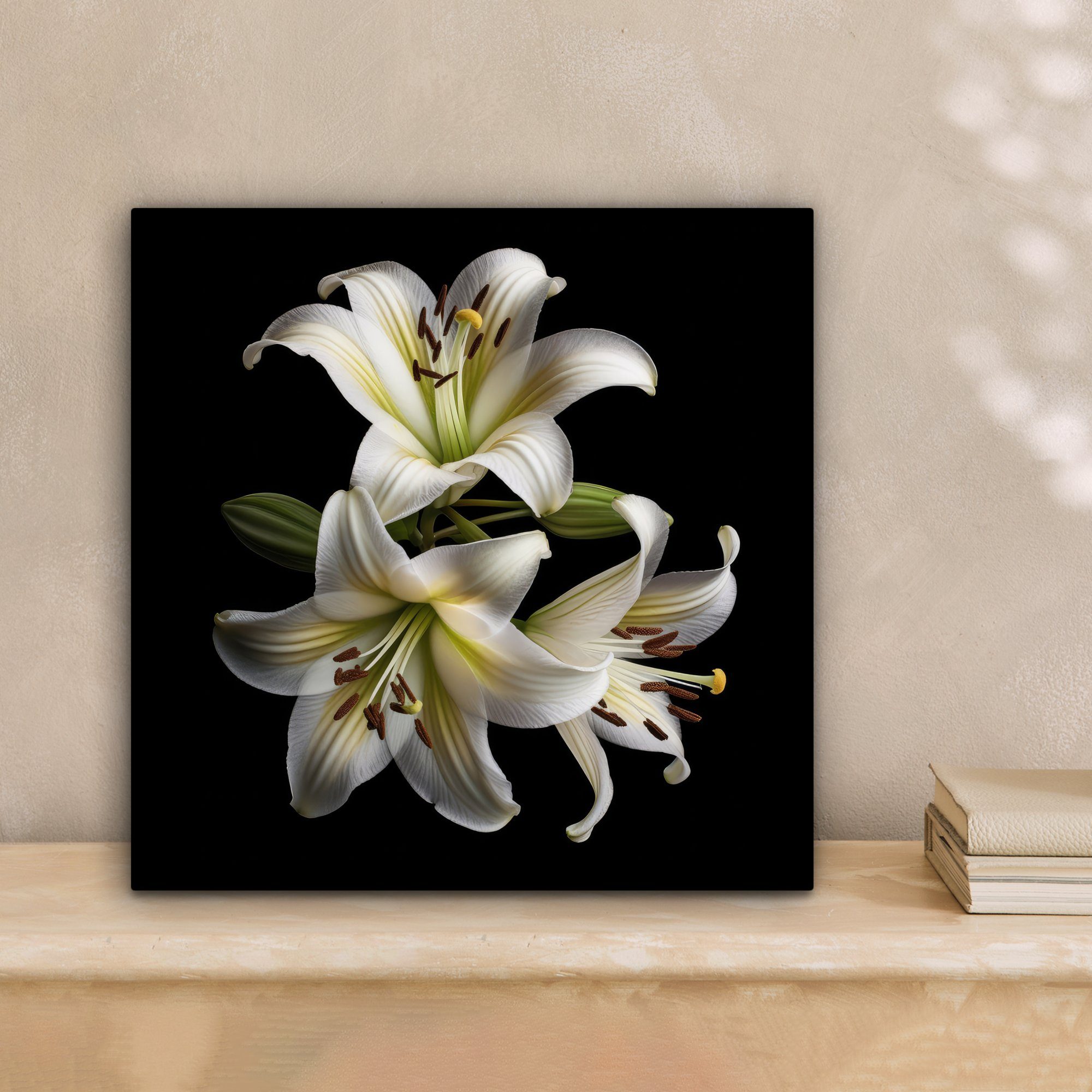 Schlafzimmer, 20x20 Weiß - Bilder Leinwand Leinwandbild OneMillionCanvasses® Blumen St), Natur - - für (1 - cm Botanisch, Lilie Wohnzimmer