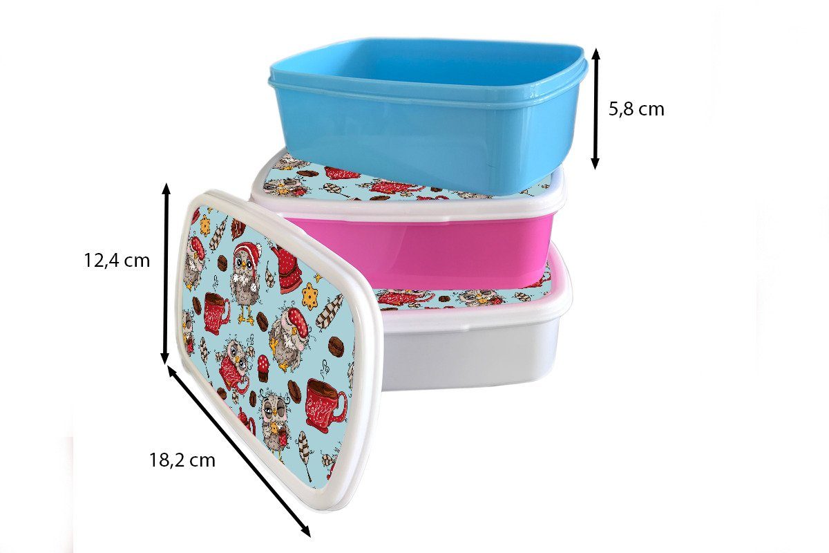 Kinder Eule Jungs - Lunchbox Kunststoff, MuchoWow Brotdose, Mädchen und Erwachsene, Brotbox (2-tlg), für weiß - Frühstück, und Schnittmuster für