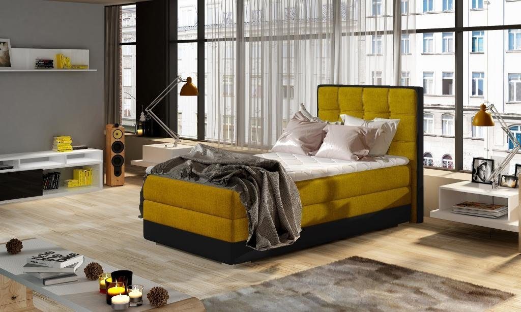 Design JVmoebel Polster 90x200cm Betten Luxus Gelb/Schwarz Bett Bett Hotel Zimmer Schlaf