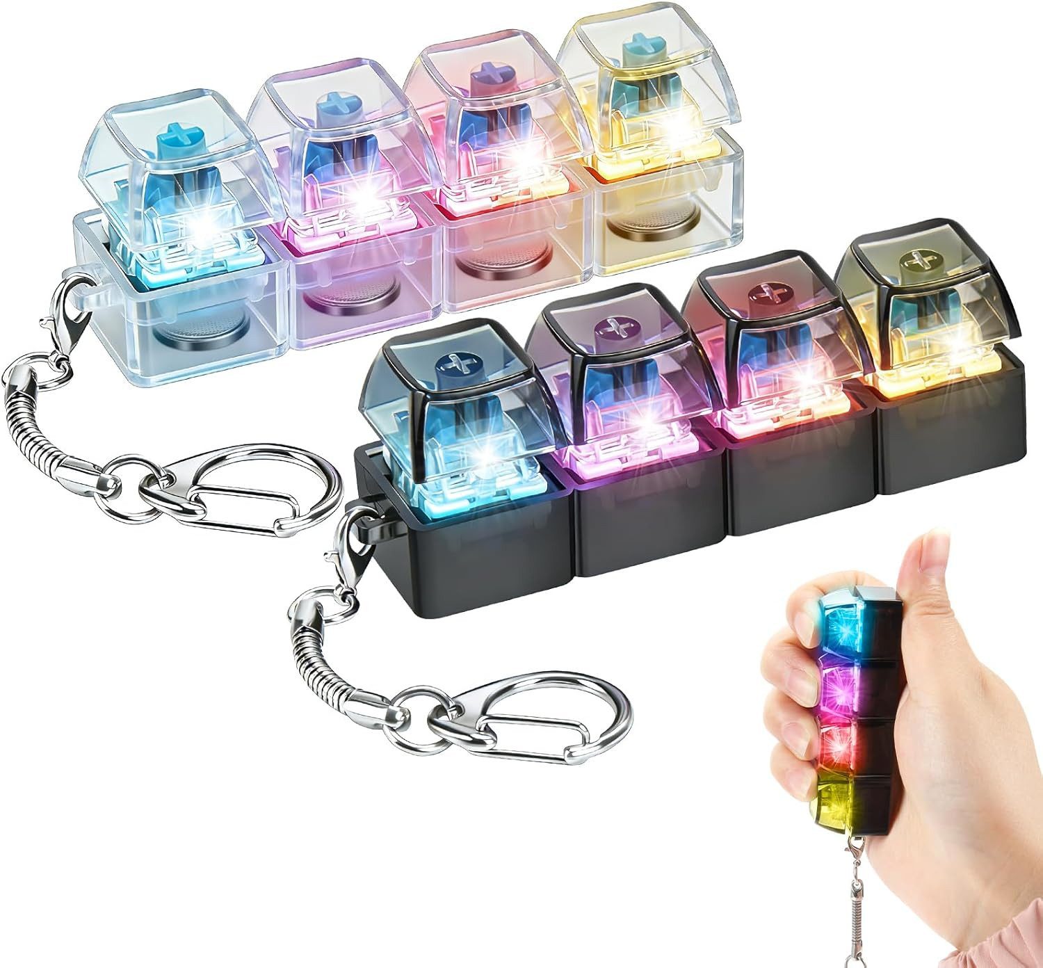 ibettertec Fidget-Gadget Tastatur Fidget, Tastatur Schlüsselanhänger mit Bunter LED Licht, Fingertastatur Stressabbau Erwachsene Clicker Fidget Spielzeug