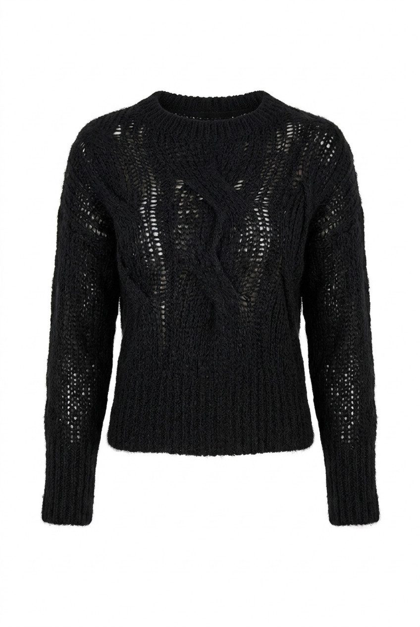 ITALY VIBES Strickpullover - Grobstrick - ITALY VIBES - Pullover Damen - verkürzt - schwarz One Size - passend für Größe XS - L