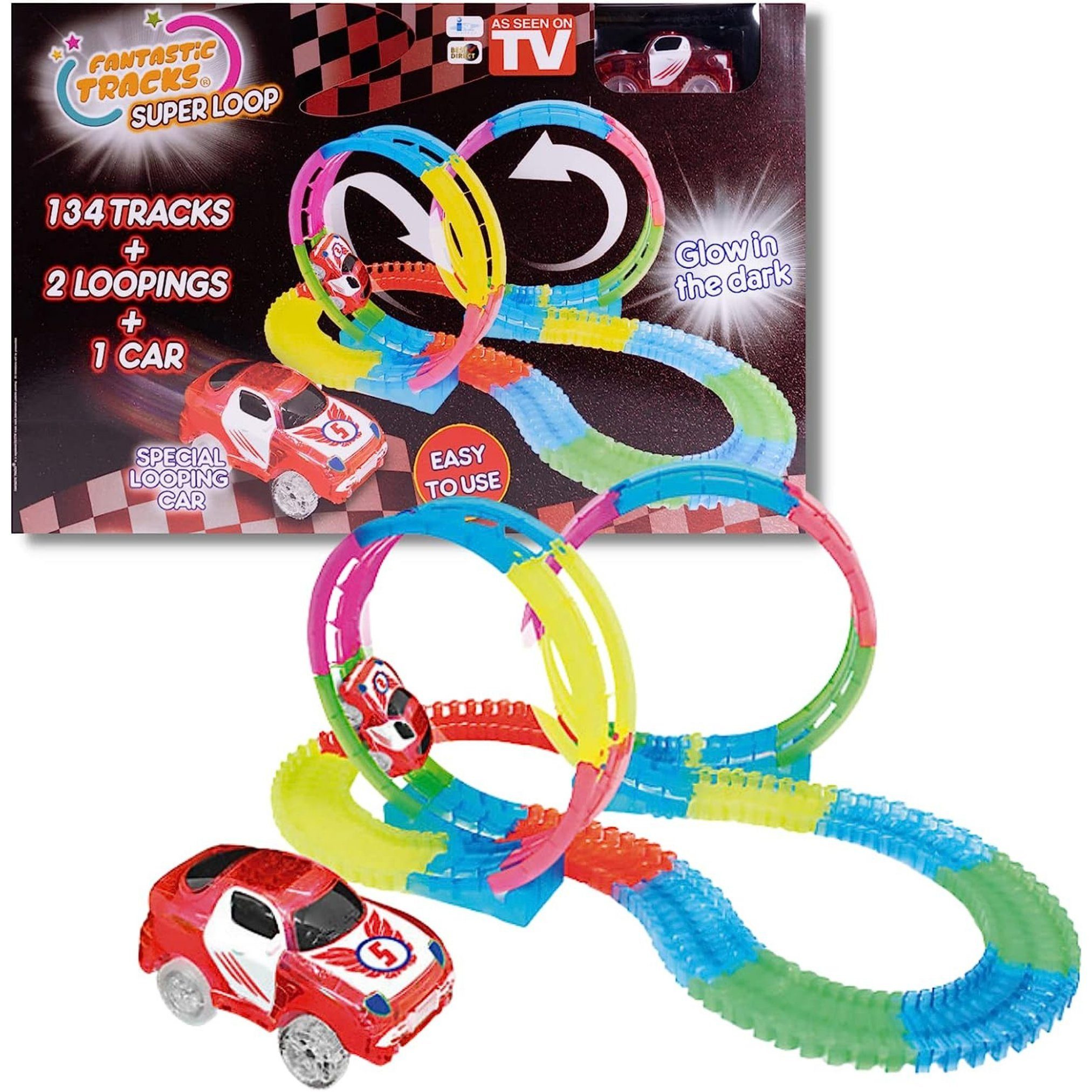 Best Direct® Autorennbahn Fantastic Tracks® Super Loop, (134-tlg., Autorennbahn mit Auto und Loopings), Rennstrecke, 134 Teile, Looping, Rennauto