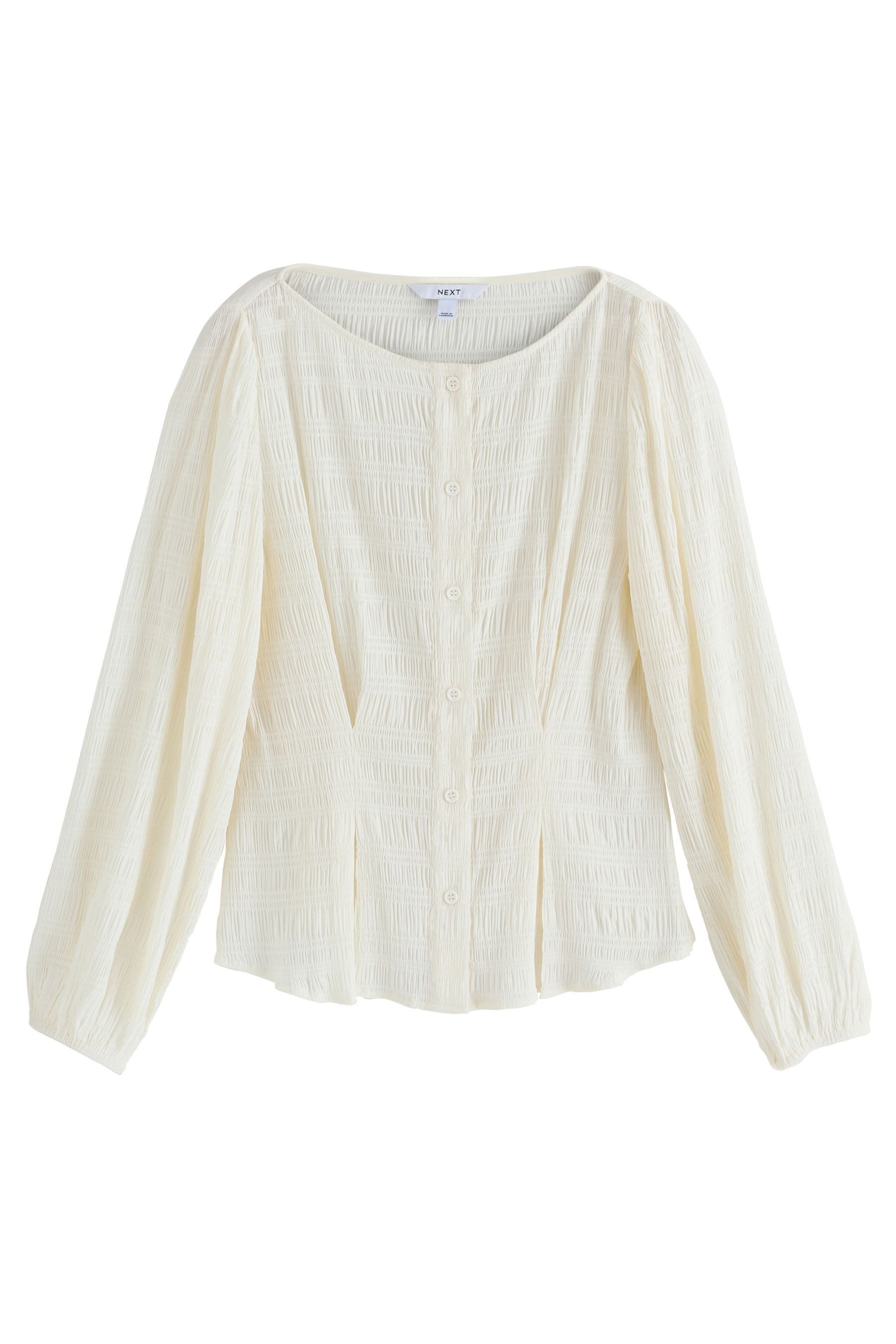 Langarmbluse Langarm-Bluse mit U-Boot-Ausschnitt + Knopfleiste