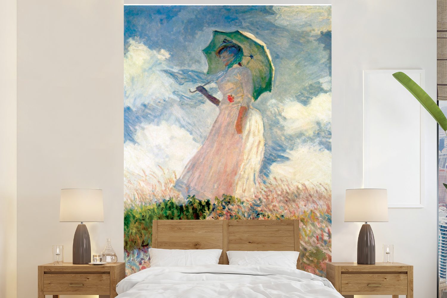 Frau Gemälde mit Tapete Sonnenschirm Montagefertig bedruckt, (3 Fototapete von MuchoWow Wohnzimmer, - Wandtapete Matt, Monet, Claude St), für Vinyl