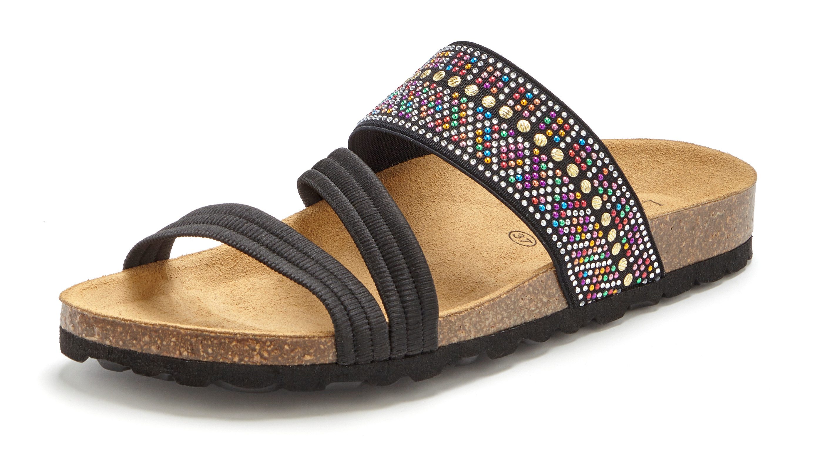 LASCANA Mule, Sandale, offener Schuh, Sommerschuh, Pantolette mit Komfortkorkfußbett aus Leder und elastischen Riemen