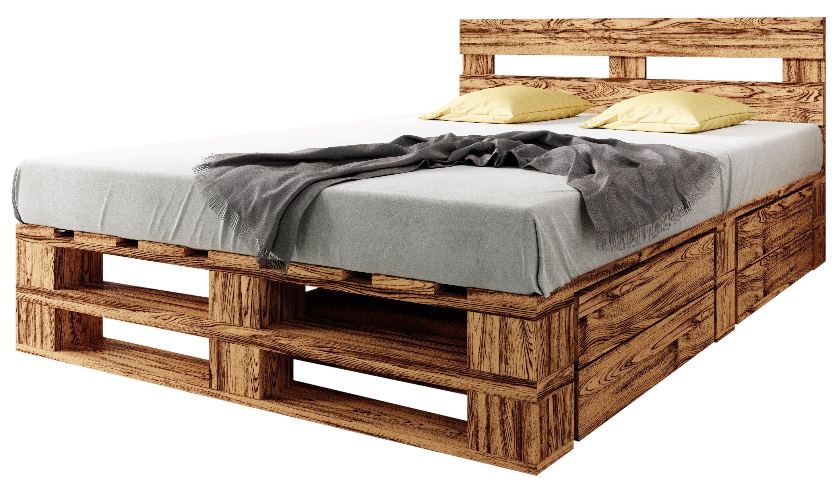 sunnypillow Palettenbett M2 aus Holz mit günstig online kaufen