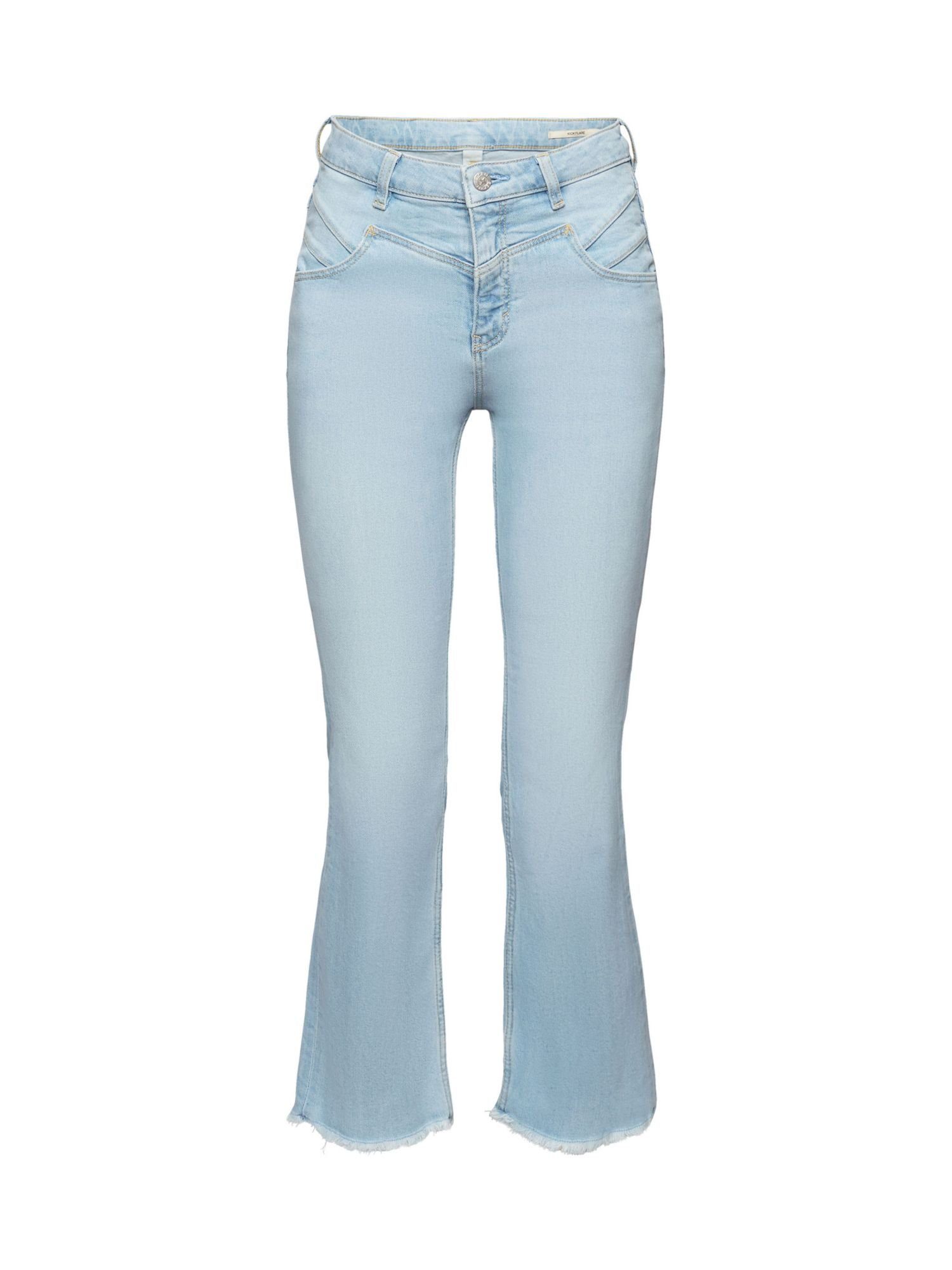 LIGHT WASHED Bundhöhe Baumwolljeans mittlerer Esprit mit Ausgestellte BLUE 7/8-Jeans