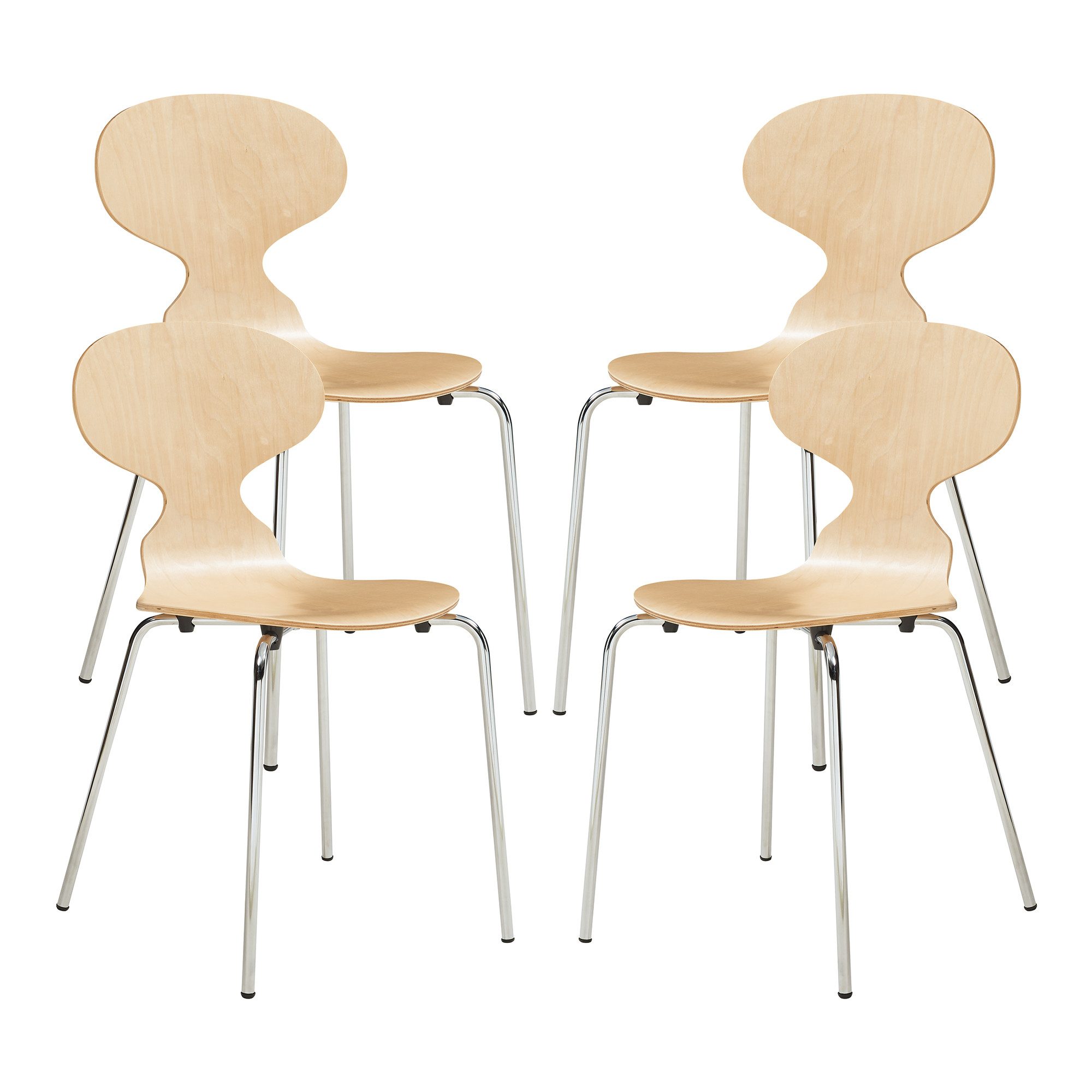 en.casa Esszimmerstuhl (Set, 4 St), »Kil« 80x47x48 cm Metallgestell Natur/Chromfarben
