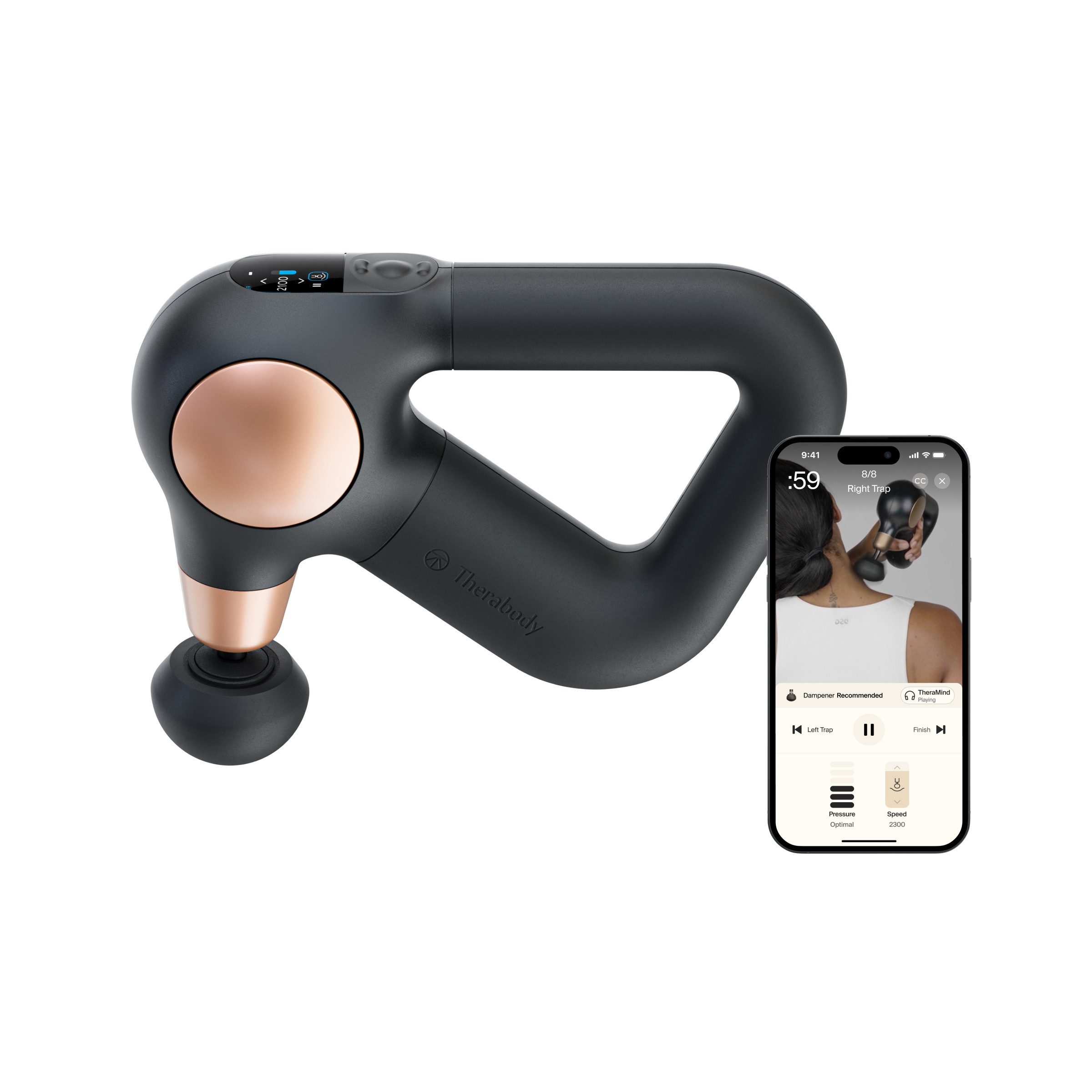 Therabody Massagepistole Theragun Sense 2, LCD-Display, 4 Massageroutinen, App-Steuerung Coach, Schmerzlinderung bei Verspannungen, fördert Durchblutung, 2 Aufsätze
