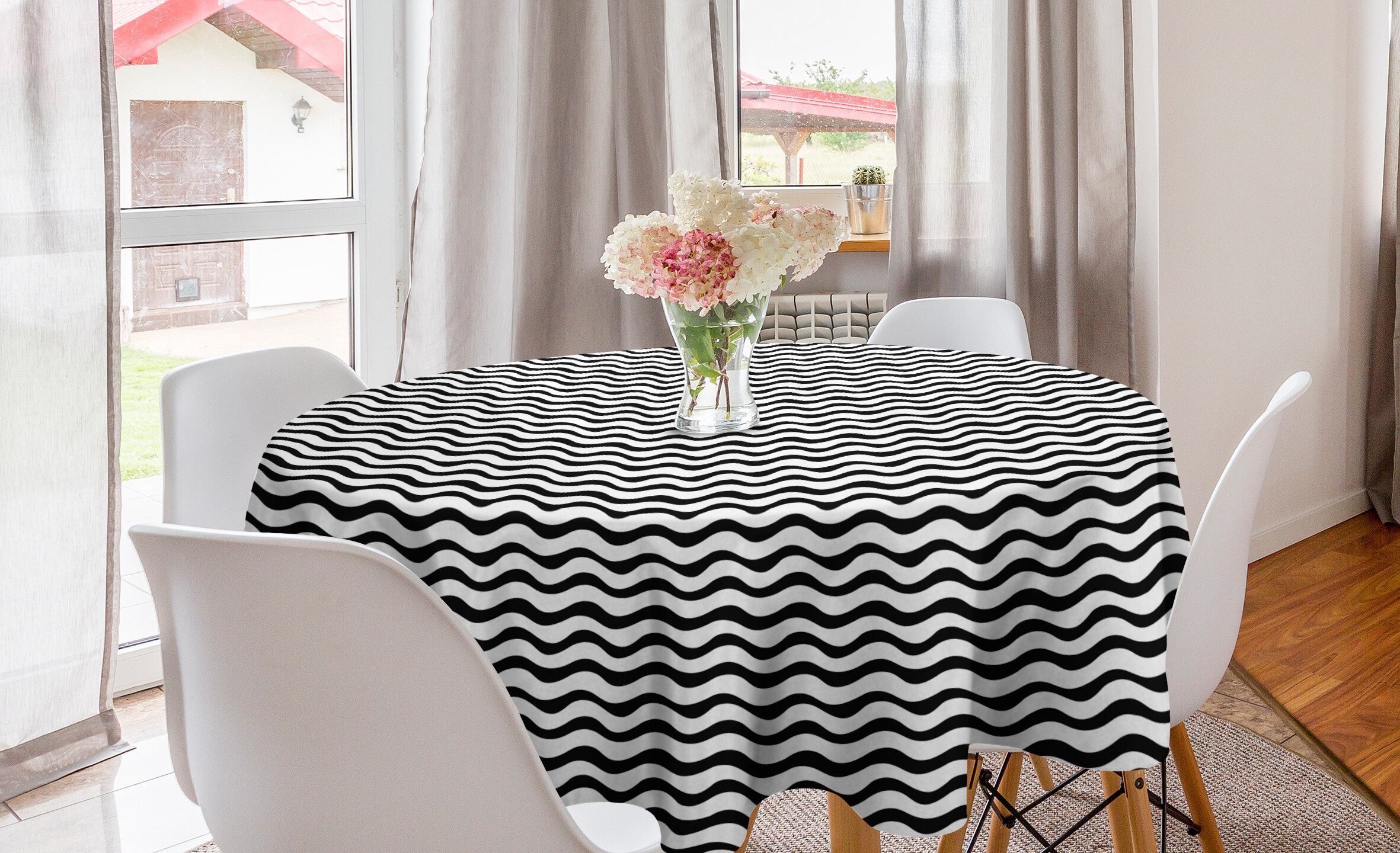 verrückte Wellenförmige Abakuhaus Küche Esszimmer Kreis Streifen Abdeckung Horizontal Dekoration, für Kunst Tischdecke Tischdecke