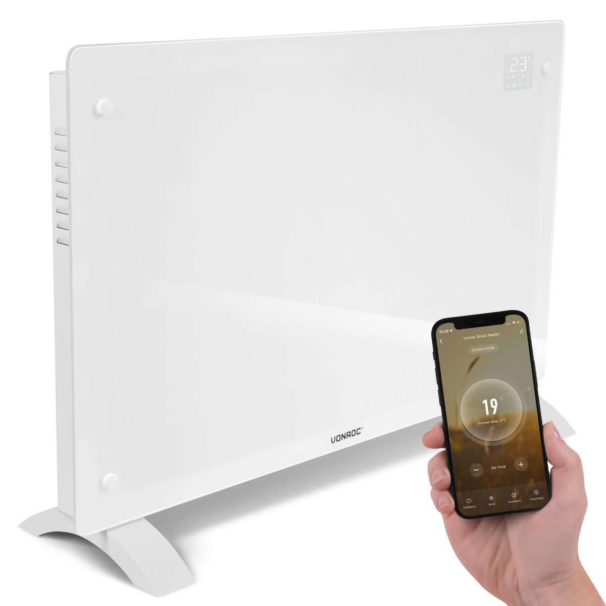 VONROC Heizkörper Elektroheizung in Varianten für 12 bis 30qm Räume, Elektrische Konvektorheizung 2 stufig - Manuelle/App Steuerung