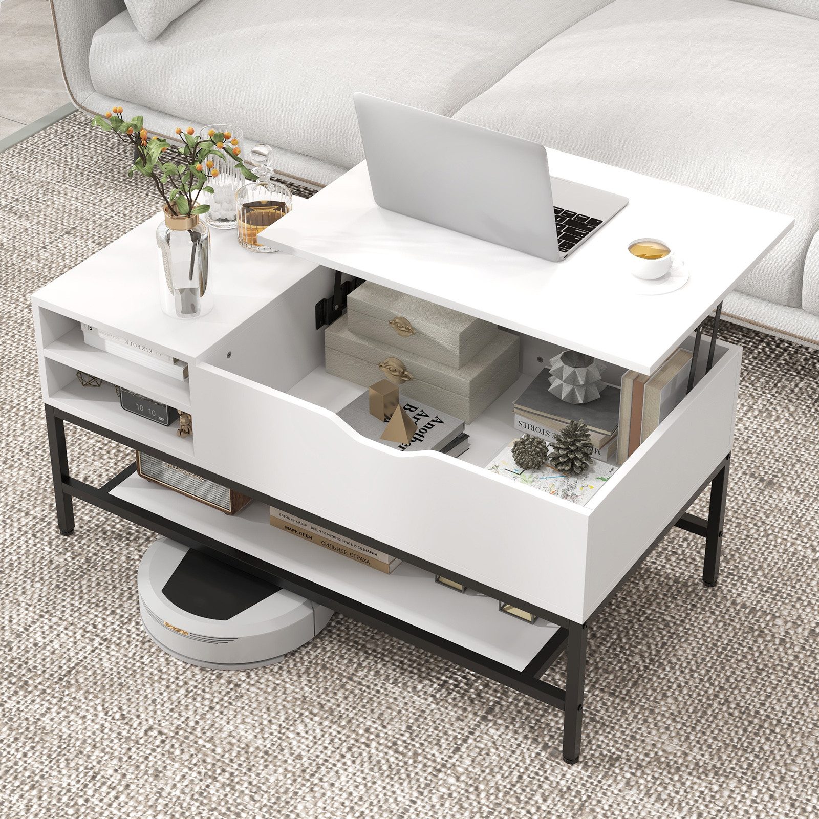 COSTWAY Couchtisch, hühenverstellbar, mit Stauraum, Holz, günstig online kaufen