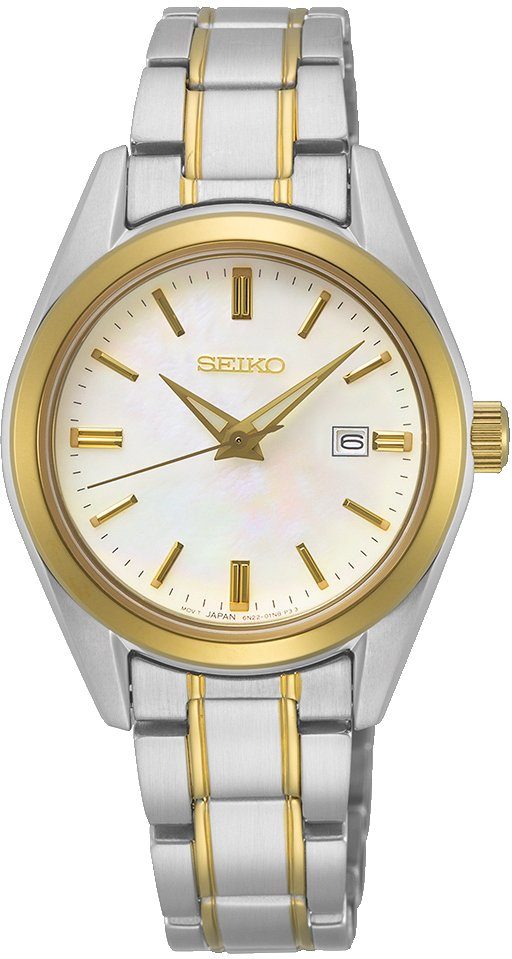 Seiko Quarzuhr SUR636P1, Armbanduhr, Damenuhr, Saphirglas, Datum, Edelstahlarmband