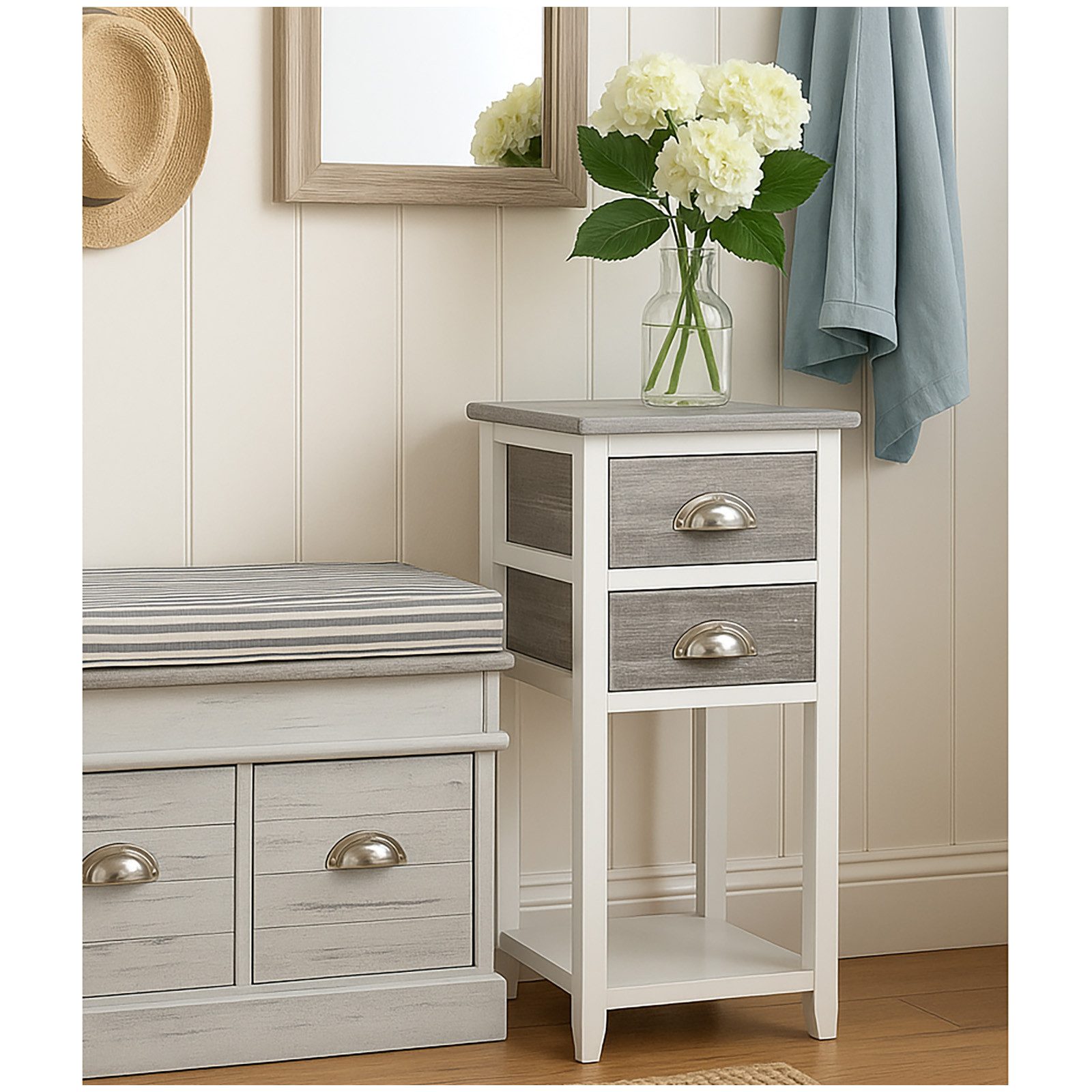 HTI-Living Beistelltisch Beistelltisch mit 2 Schubladen im Shabby Look (Stück, 1-St., 1 Beistelltsich), Blumenhocker Telefontisch