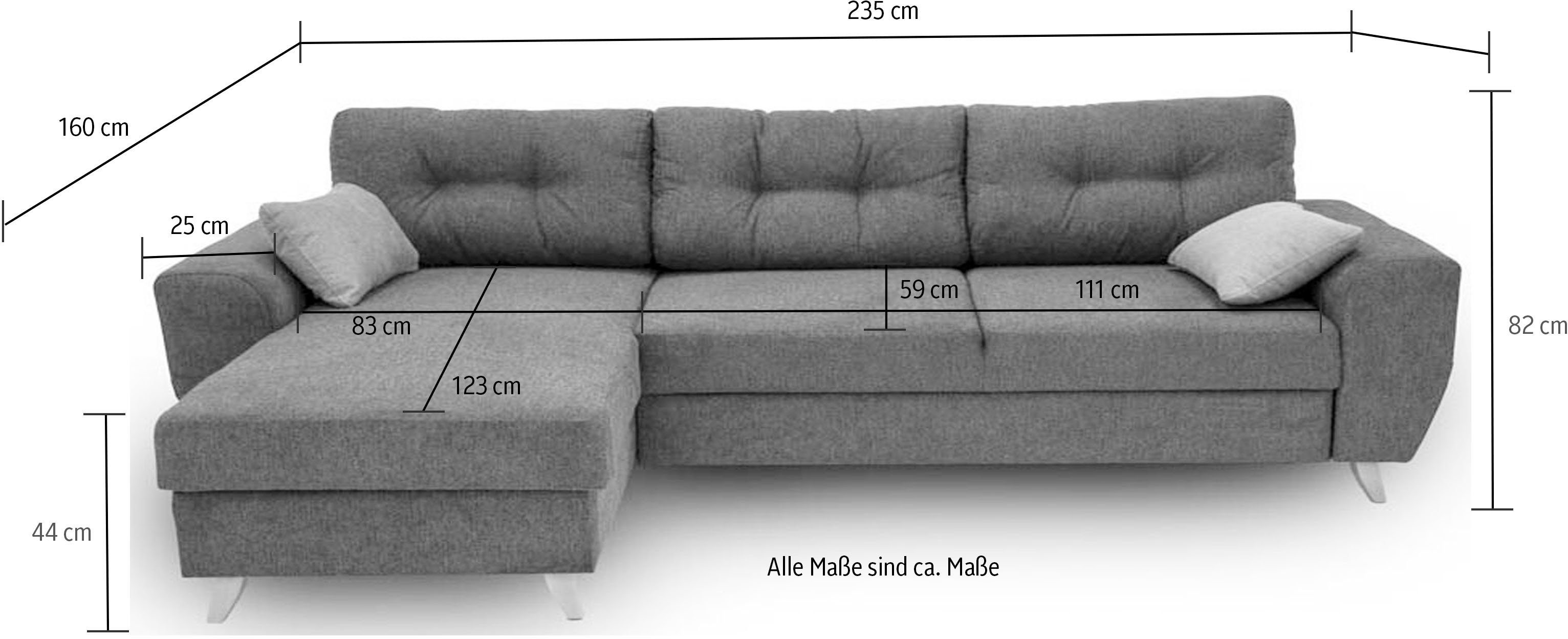 abnehmbaren geräumigem Bettkasten, GEPADE Winnie, Schlafsofa Ecksofa Rückenkissen