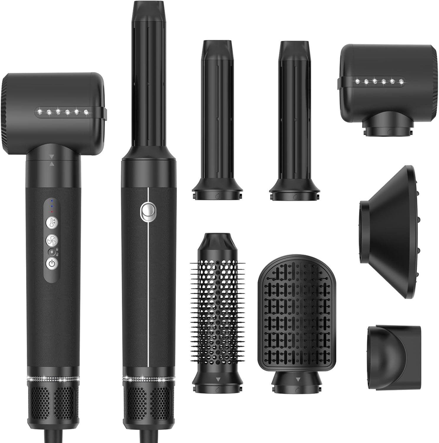 MOPUEA Haartrockner 7 IN 1 Warmluftbürste Hair Styler für Alle Haartypen, 7-in-1 Haarstyler mit Warmluftbürsten und wechselbaren Aufsätzen, 110000 U/min Motor, Negative Ionen, 3 Temperaturen, 3 Stufen