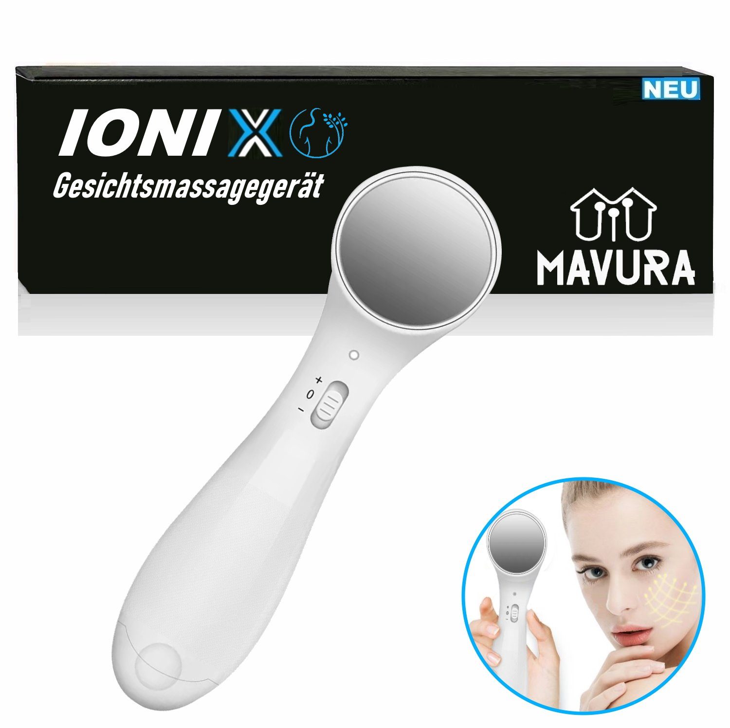 elektrischer Ultraschall Ionen Falten IONIX Gesichtsmassagegerät MAVURA Gesichtsmassage Anti Hautpflege Gesichts Massagestab Anti-Aging-Gerät,