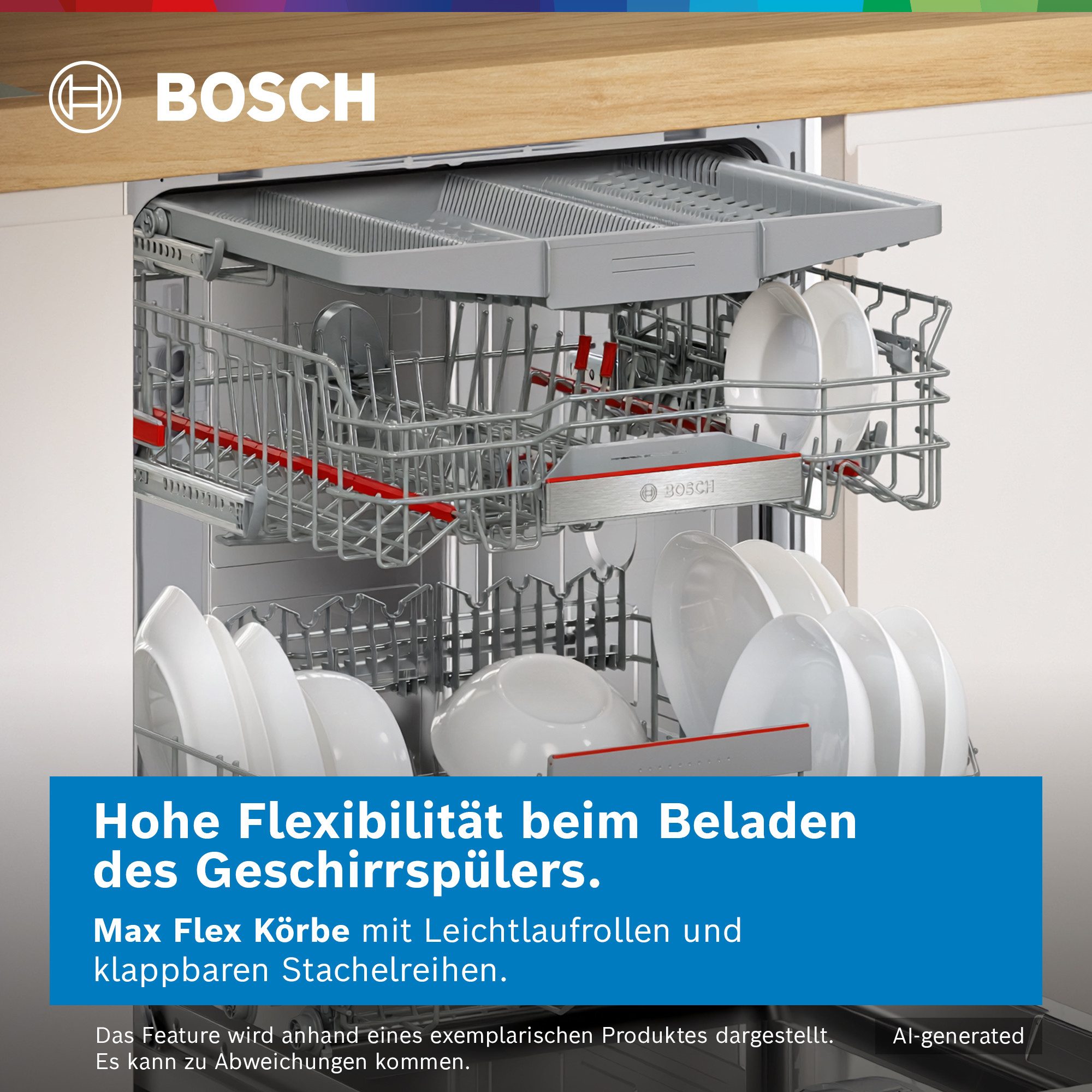 BOSCH vollintegrierbarer Geschirrspüler Serie 4 SMV4ECX32E, 14 Maßgedecke, Info Light - erlischt bei Beendigung des Spülvorgangs, flexible Körbe
