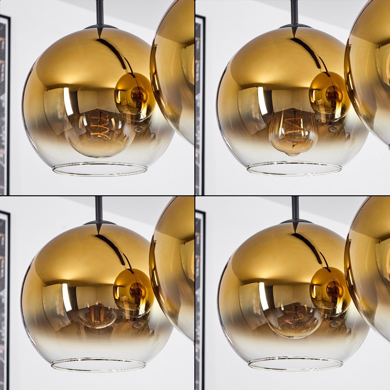 »Cesaro« ohne (20cm), Design im in 3xE27 Schwarz/Goldfarben/Klar, aus Vintage/Retro Metall/Glas Leuchtmittel, hofstein aus mit Hängelampe Hängeleuchte Schirmen Glas Leuchte