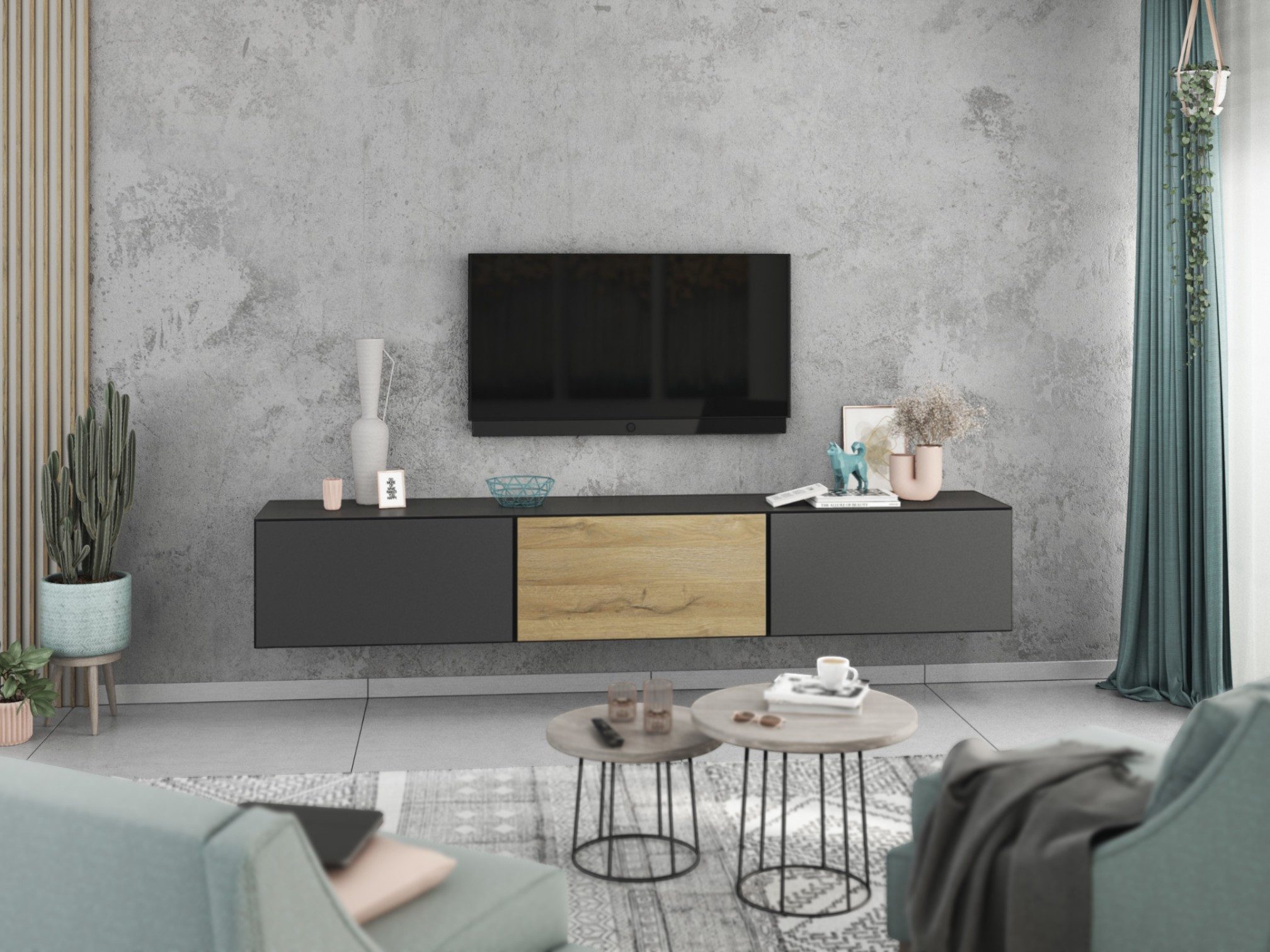 moebel-dich-auf Lowboard VARIANTO 4 (3 tlg., 228 cm breit, 3 St., TV-Schrank bestehend aus 3 Schränken mit Klappe), stehend und hängend