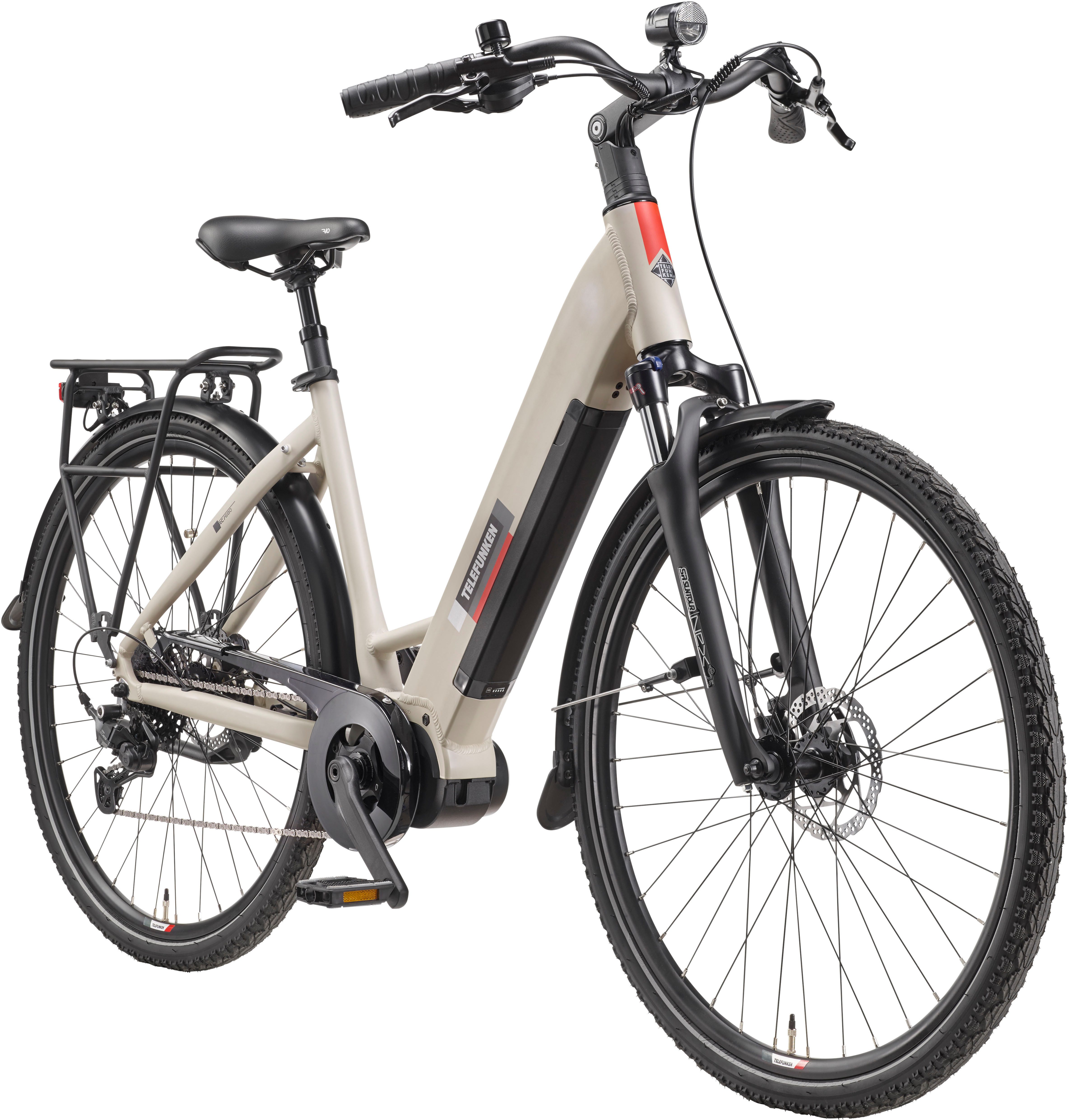 Telefunken E-Bike Cityrad Multitalent RC680, 10 Gang Shimano, Kettenschaltung, Mittelmotor, 705,6 Wh, (28 Zoll, Straßenzulassung, Scheibenbremsen), Pedelec, Elektrofahrrad für Damen u. Herren