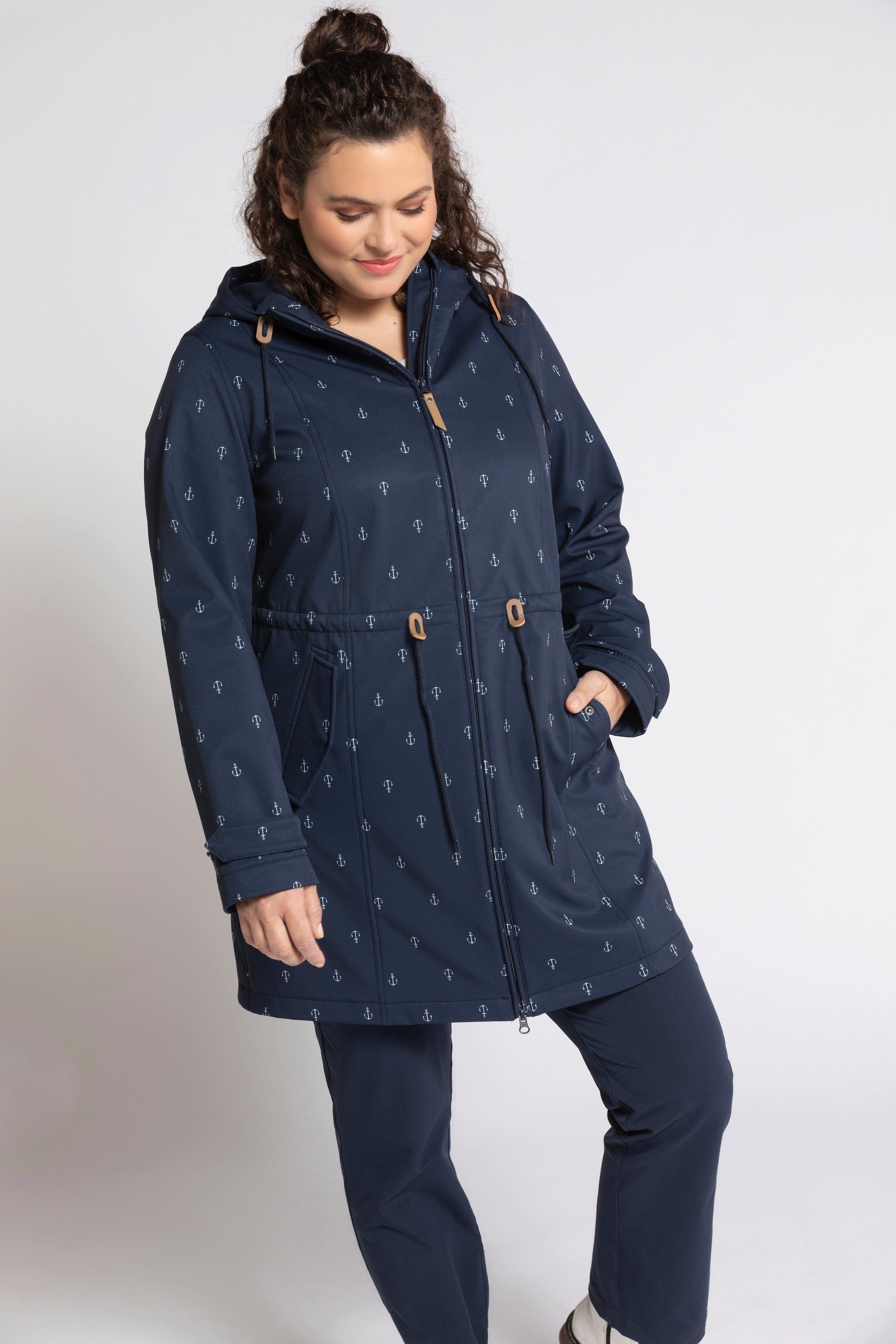 Ulla Popken Funktionsjacke Softshell-Longjacke Ankermuster Fleecefutter