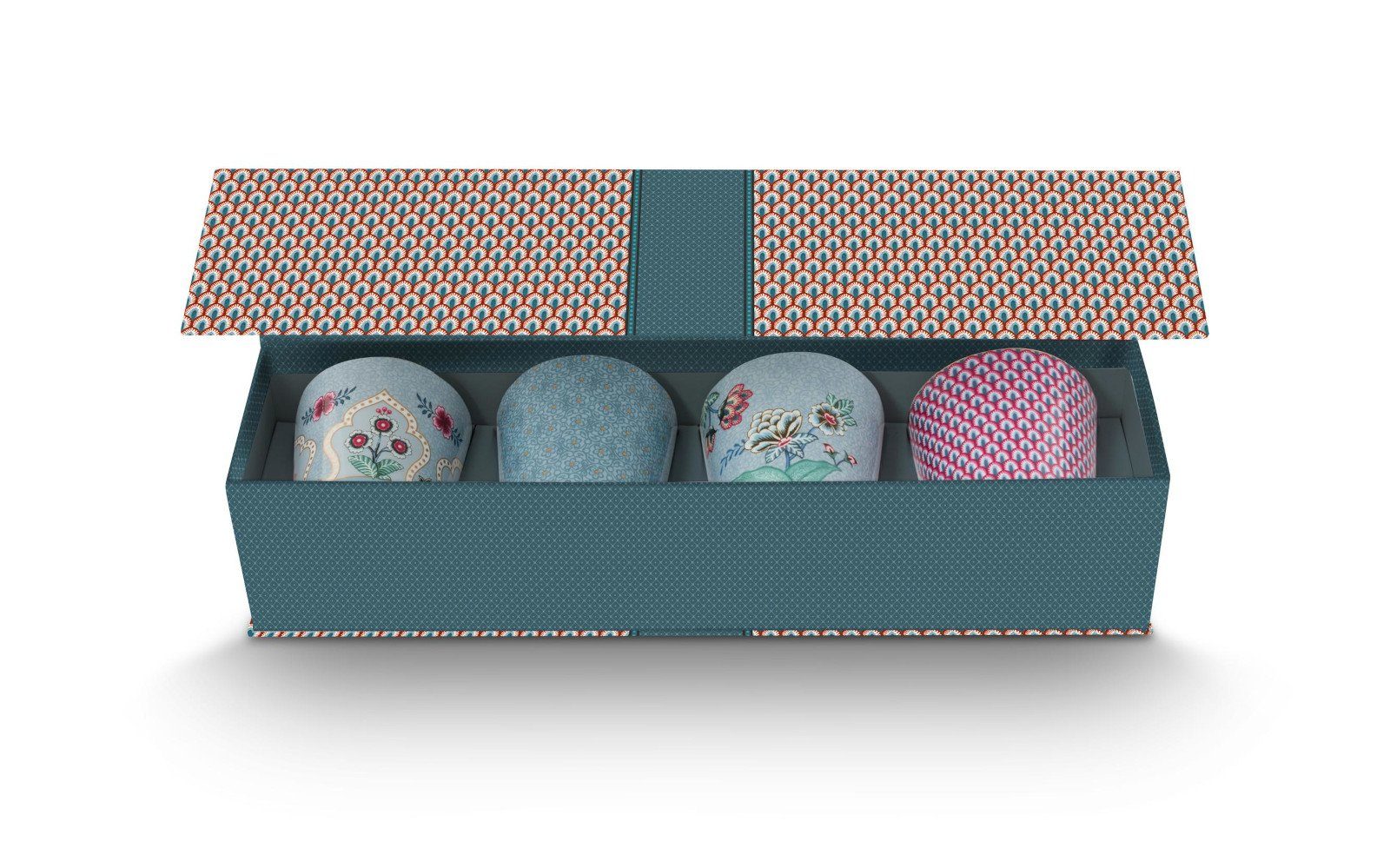 PiP Studio Becher Flower Festival Oriental Geschenkset Becher ohne Henkel blau 0,23l, Porcelain, Giftset Mugs without Ear Oriental Flower Festival Blue 230ml