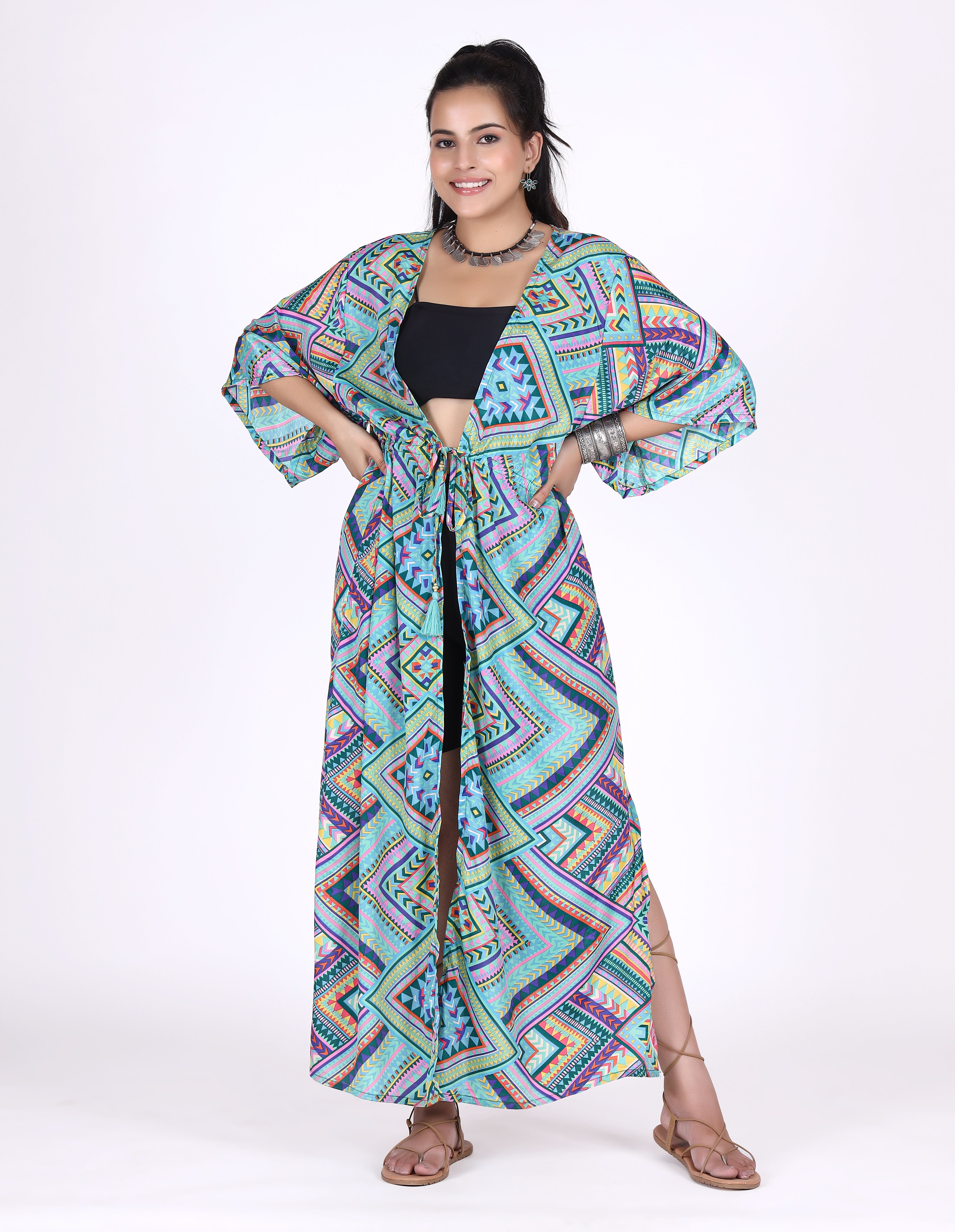 glänzender mehrfarbig alternative Kimono,.., Bekleidung Kimonokleid, Kimono Guru-Shop Boho seidig