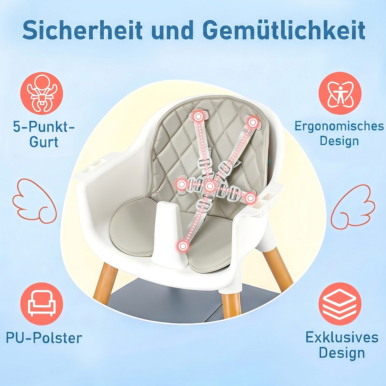 oyajia Hochstuhl 6in1 Baby & Kombihochstuhl, Spieltisch mit Kinderstuhl (Babystuhl für Kinder ab 6 Monate)
