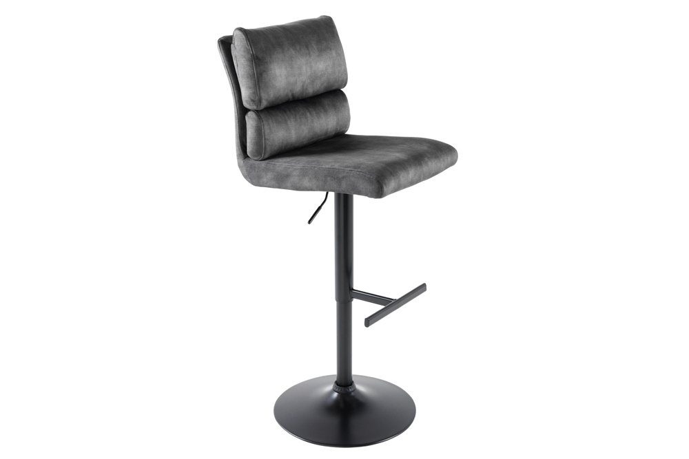 riess-ambiente Barhocker COMFORT dunkelgrau/schwarz - Samt, Metall, höhenverstellbar, weich (Einzelartikel, 1 St), Drehbarer Stuhl mit Lehne - ideal für Wohn- und Esszimmer oder Küche
