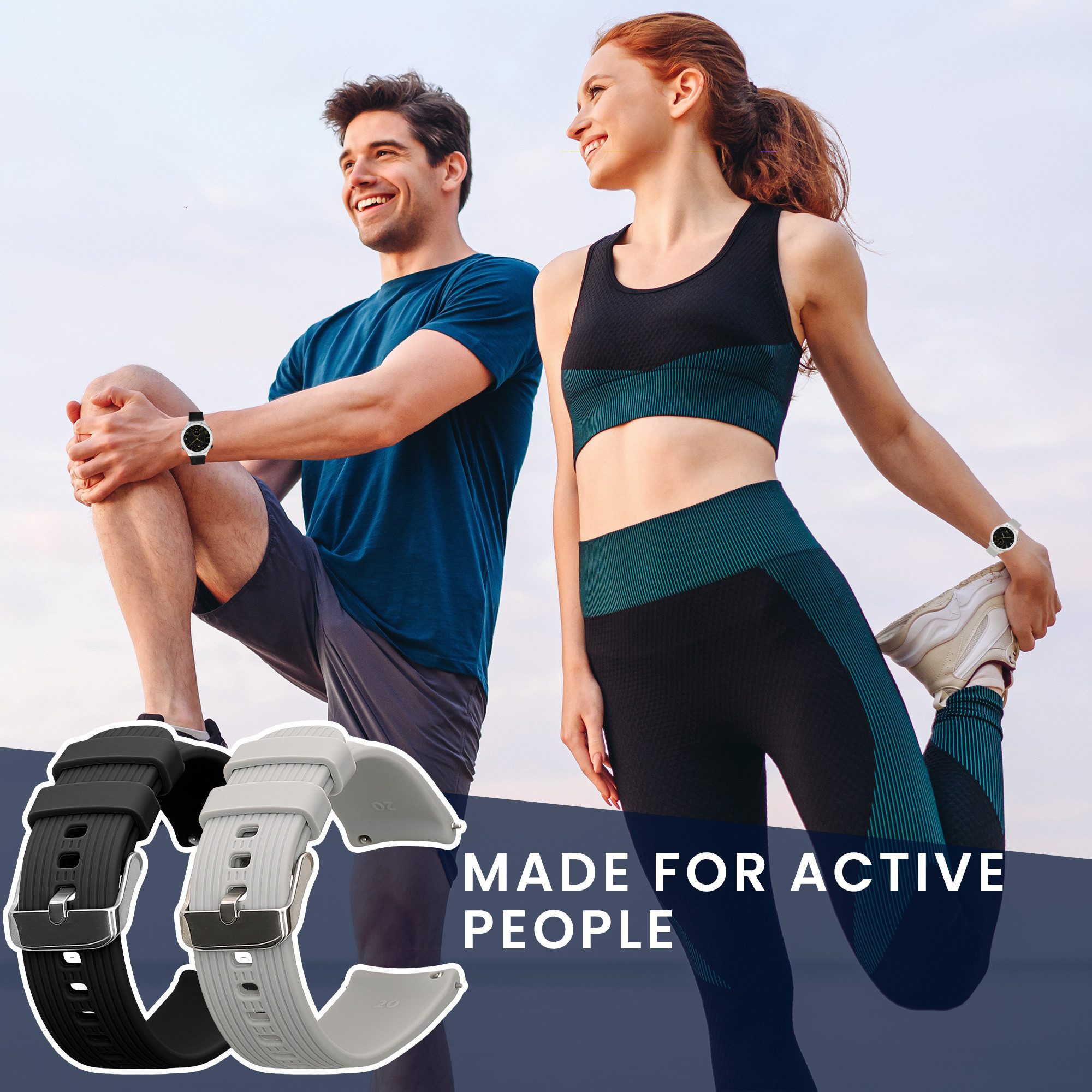 kwmobile 2x Uhrenarmband für Huawei Watch GT 3 Pro 43mm / Watch GT3 42mm / GT2 Smartwatch, 2-tlg., Fitnesstracker Band Set aus TPU Silikon - Ersatzarmband Smartwatch