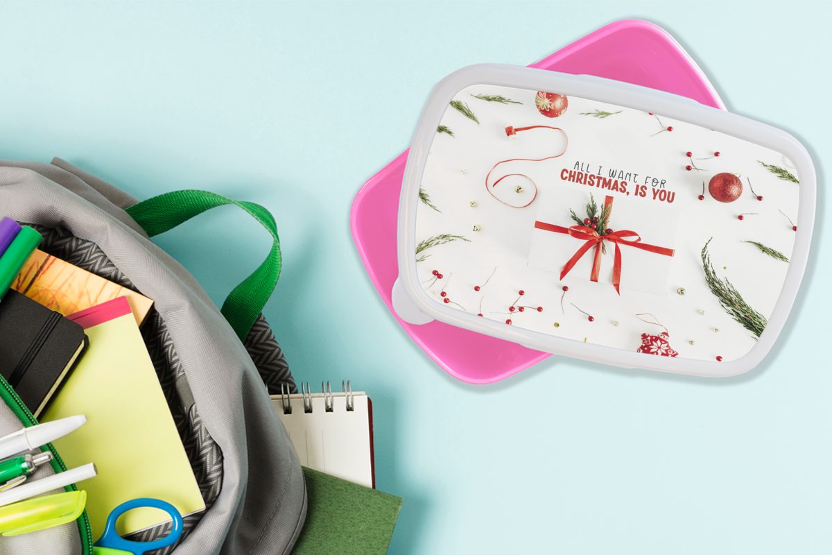 (2-tlg), Kunststoff MuchoWow rosa Brotbox - für Kinder, Snackbox, Lunchbox Winter - Mädchen, Rot Brotdose Kunststoff, Erwachsene, Zitat,
