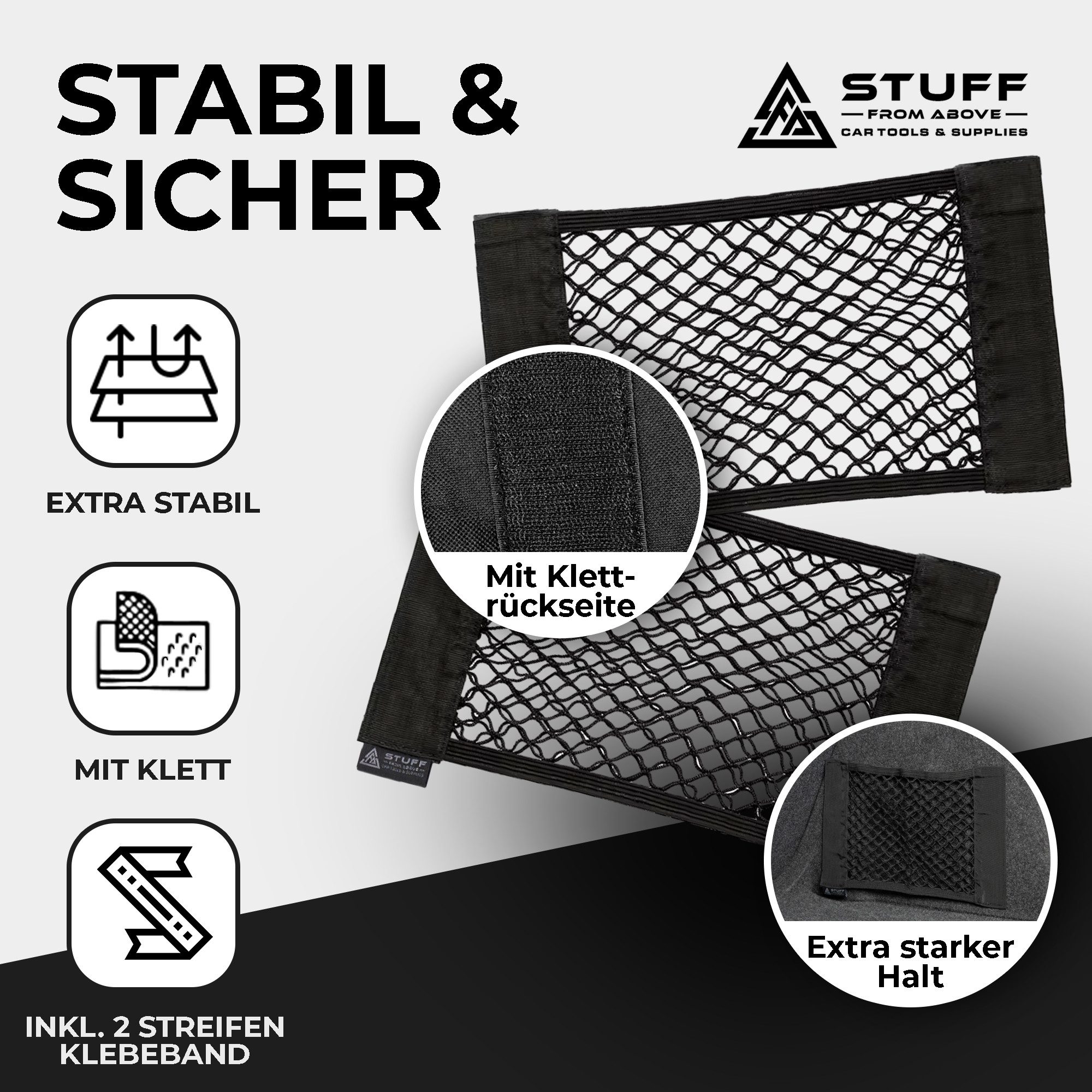 stuff from above Auto-Rückenlehnentasche als Kofferraumnetz mit extra starkem Klett - Autonetz 38x25 cm (4-tlg., Aufbewahrungsnetz im 2er oder 4er Set), Kofferr – Bild 2 von 5