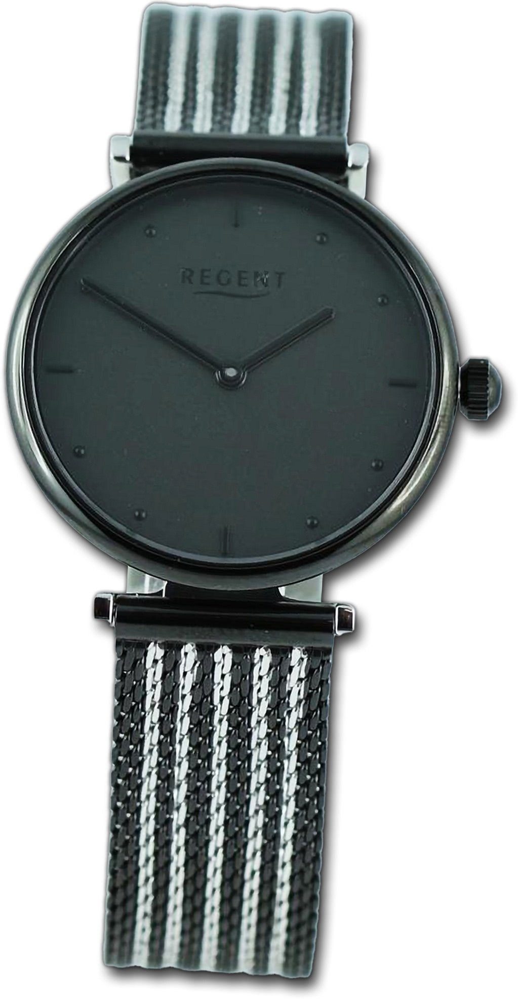 Regent Quarzuhr Regent Damen (ca schwarz, Damenuhr Gehäuse, groß Analog, Armbanduhr silber, rundes 37mm) Metallarmband