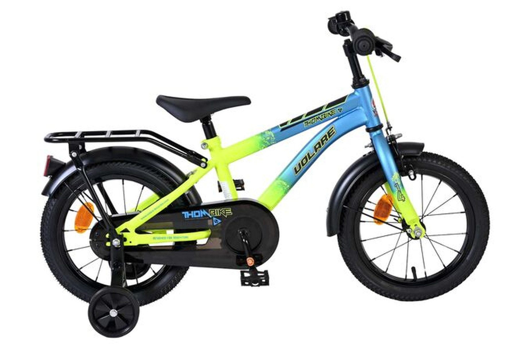 Kinderfahrrad Thombike Jungen-14 Zoll Blau/Gelb mit Stützrädern