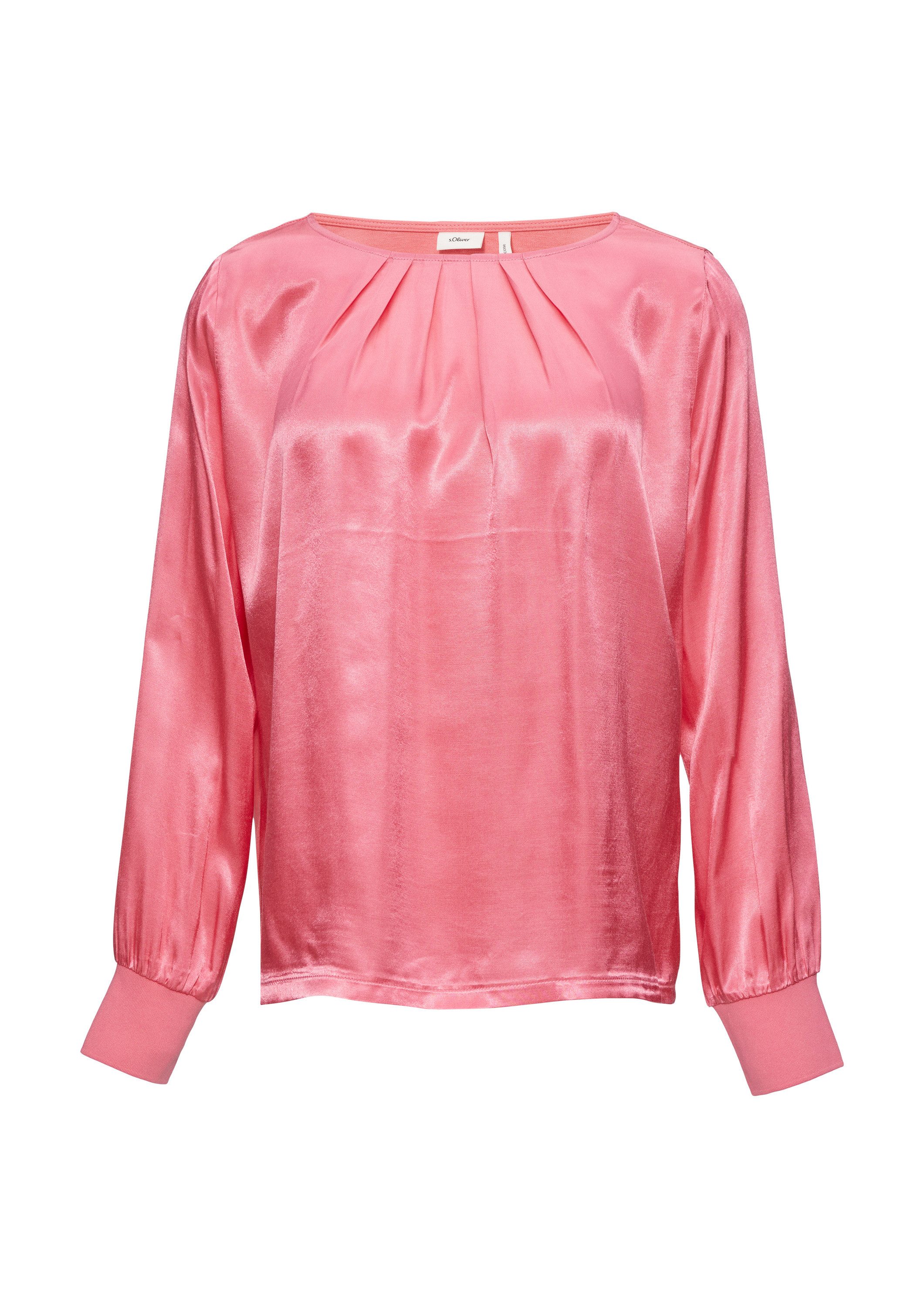 s.Oliver Langarmbluse T-Shirt Satiniertes Blusenshirt im Fabricmix mit Raff günstig online kaufen